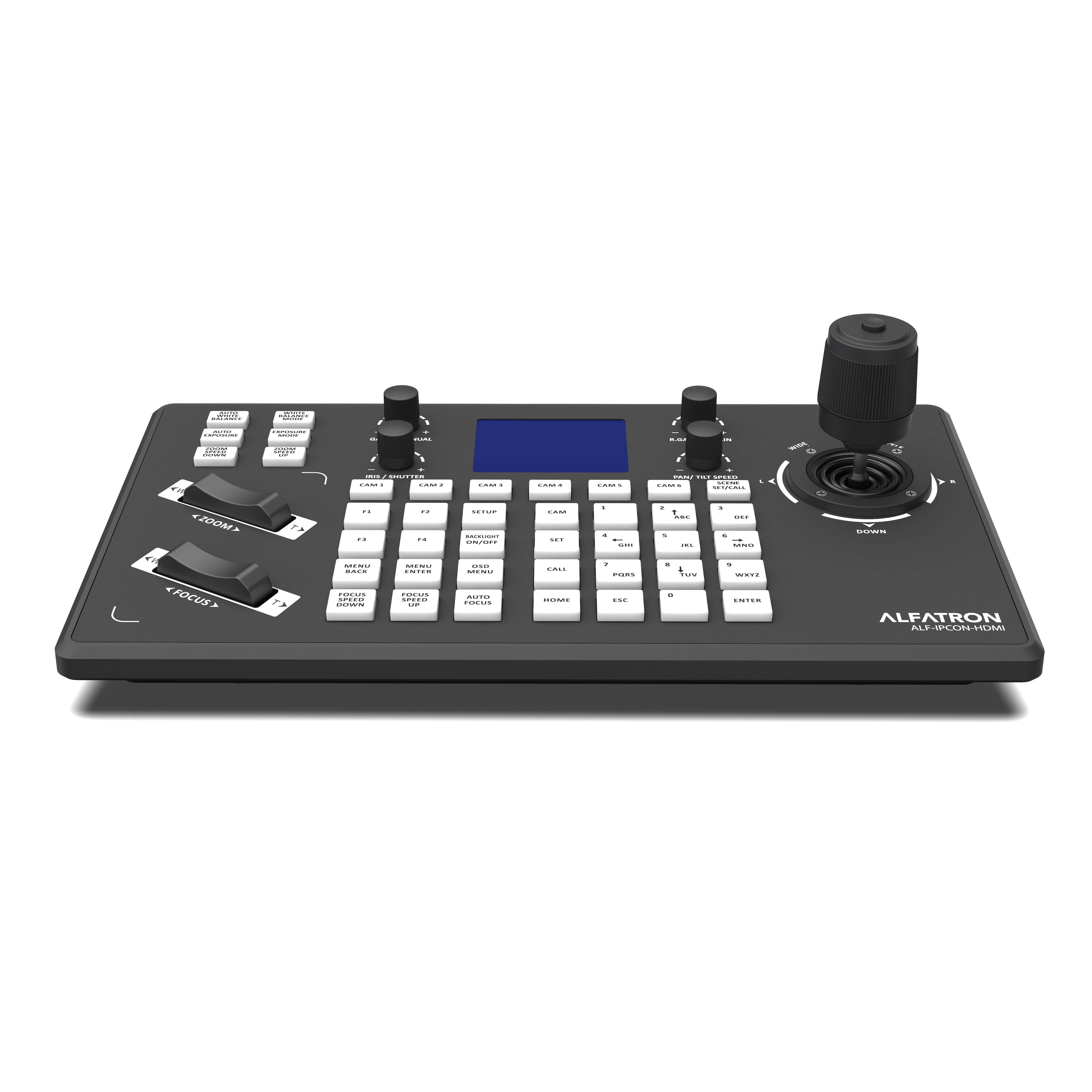 Alfatron IPCON-HDMI - IP and Serial PTZ Camera Joystick Controller, front tilt