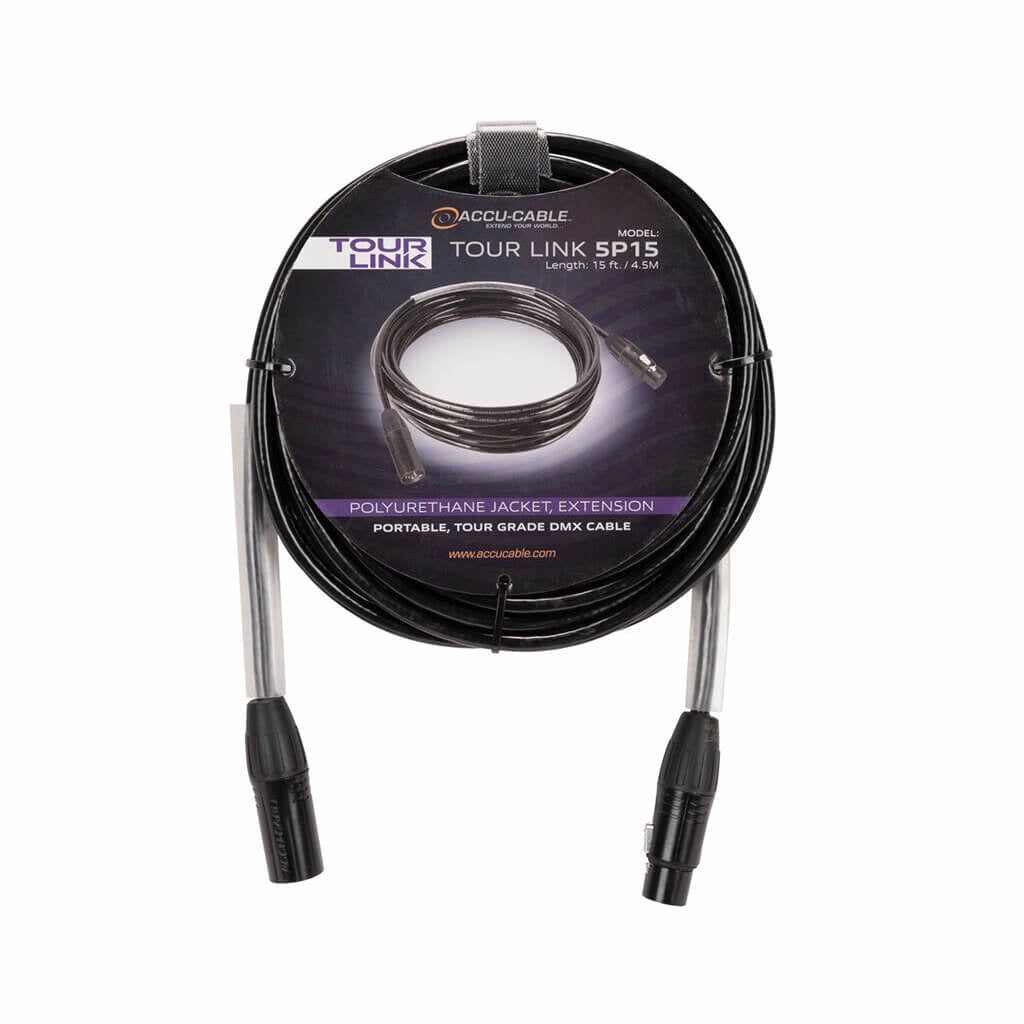 Accu-Cable Tour Link 5p15 - 5-pin Male to 5-pin Female DMX cable
