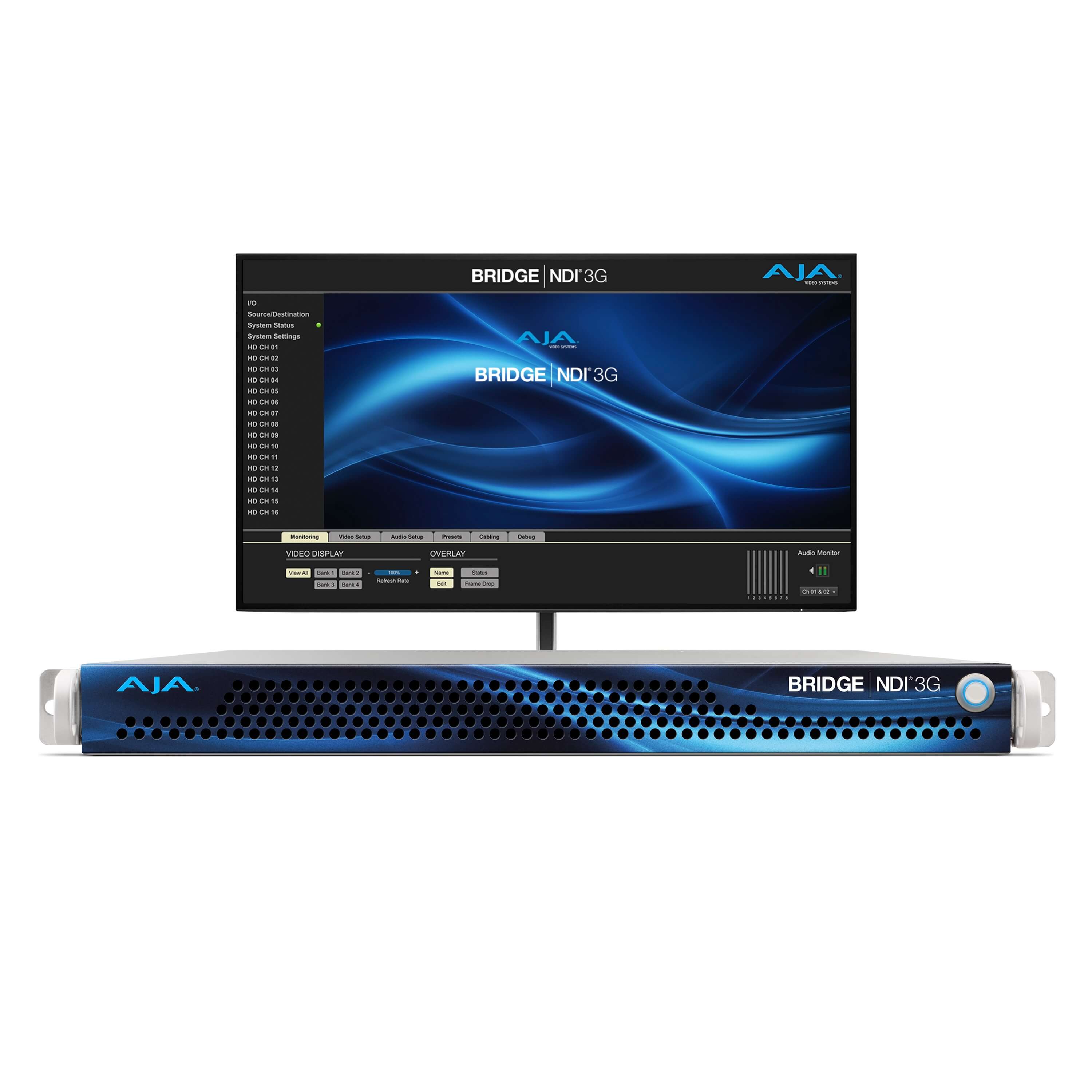 AJA BRIDGE NDI 3G - High Density 4K/UHD/HD NDI/SDI Conversion Gateway, monitor