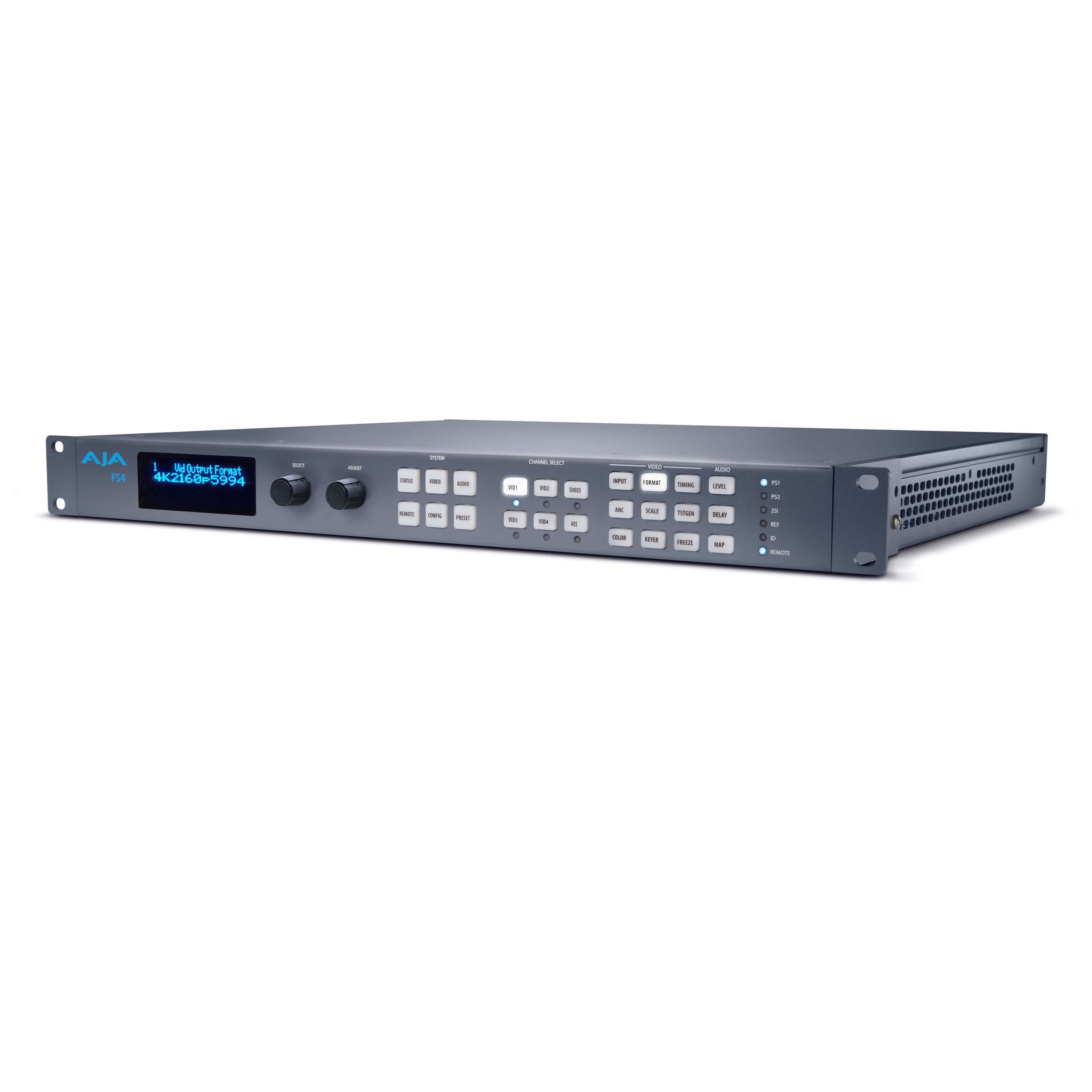 AJA FS4 - 4-Ch 2K/HD or 1-Ch 4K/UHD Frame Synchronizer Quad Converter, angle left