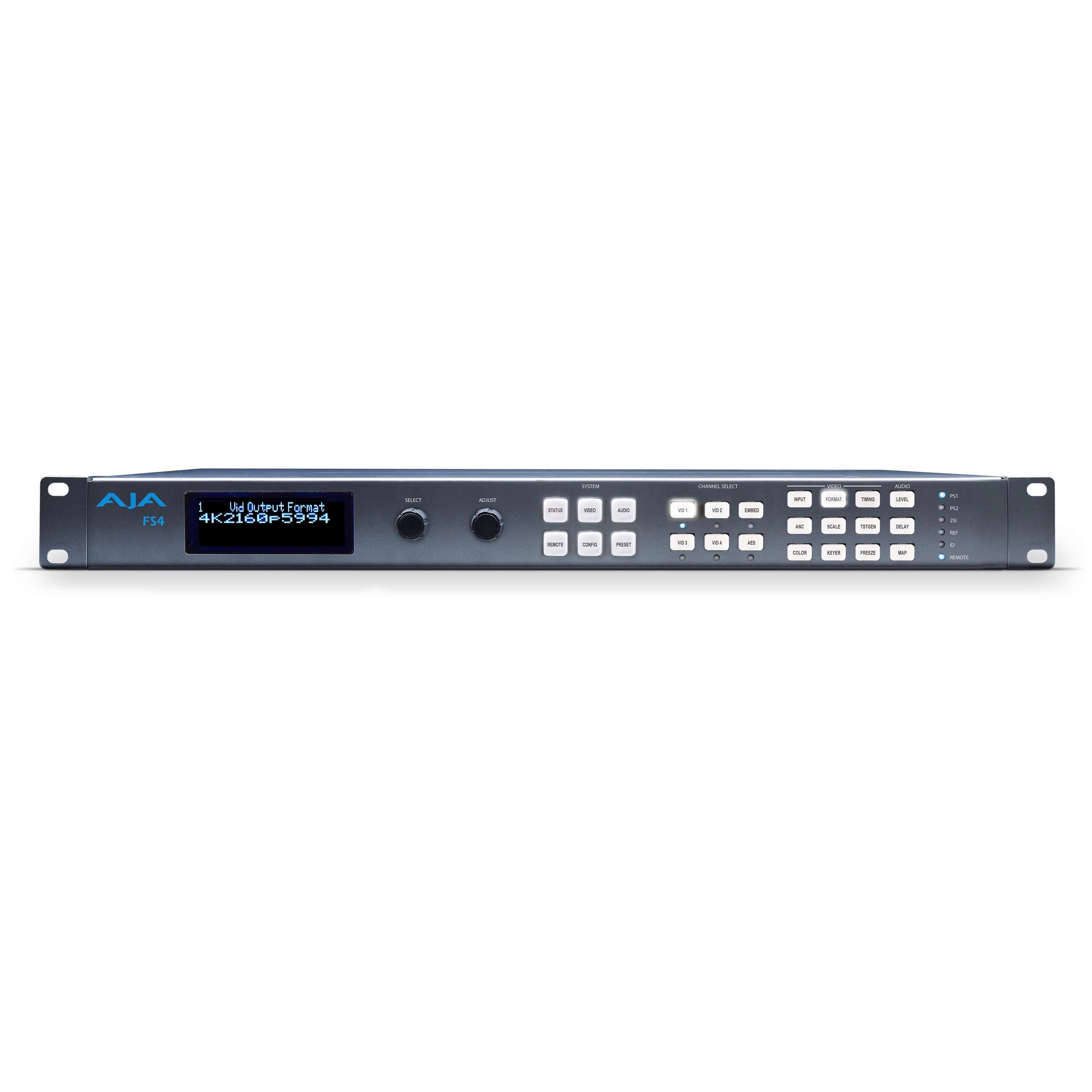 AJA FS4 - 4-Ch 2K/HD or 1-Ch 4K/UHD Frame Synchronizer Quad Converter, front