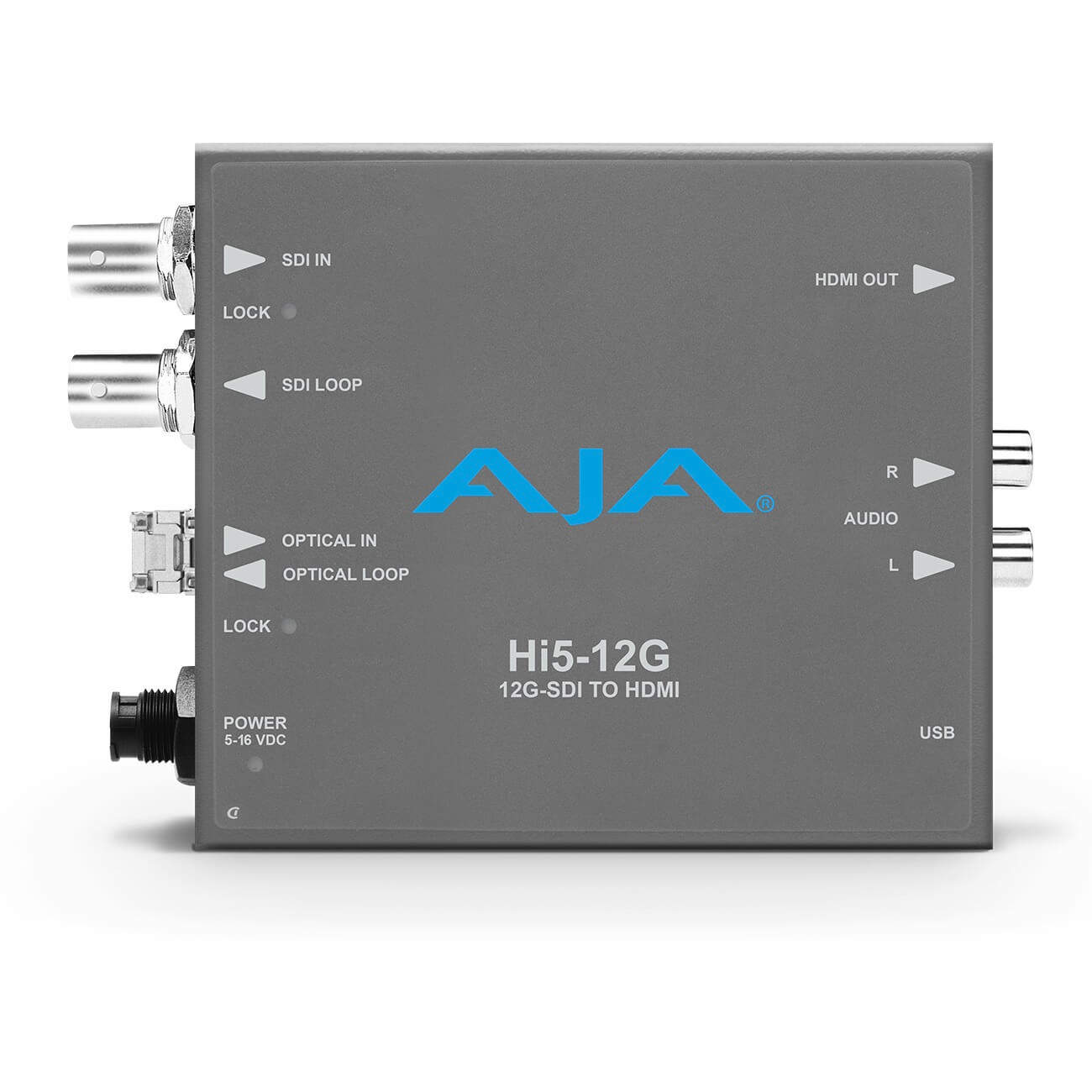 AJA Hi5-12G-R-R0 - 12G-SDI to HDMI 2.0 Mini-Converter, front