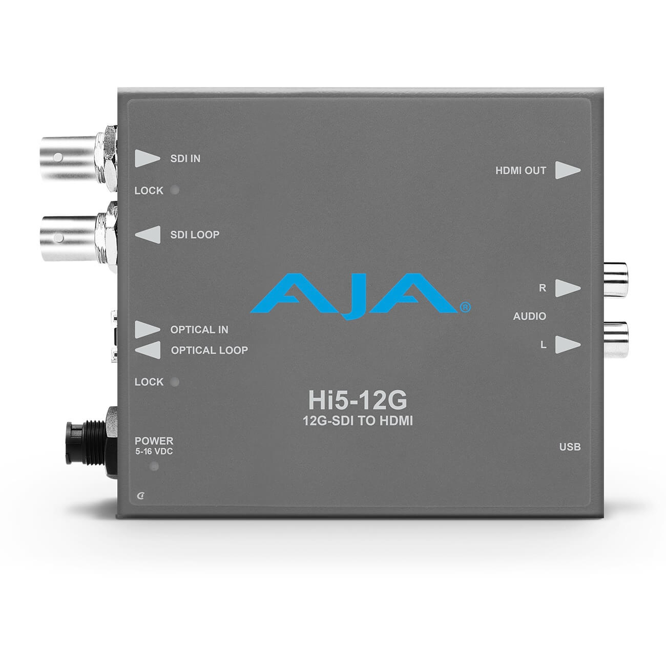 AJA Hi5-12G-R0 - 12G-SDI to HDMI 2.0 Mini-Converter, front