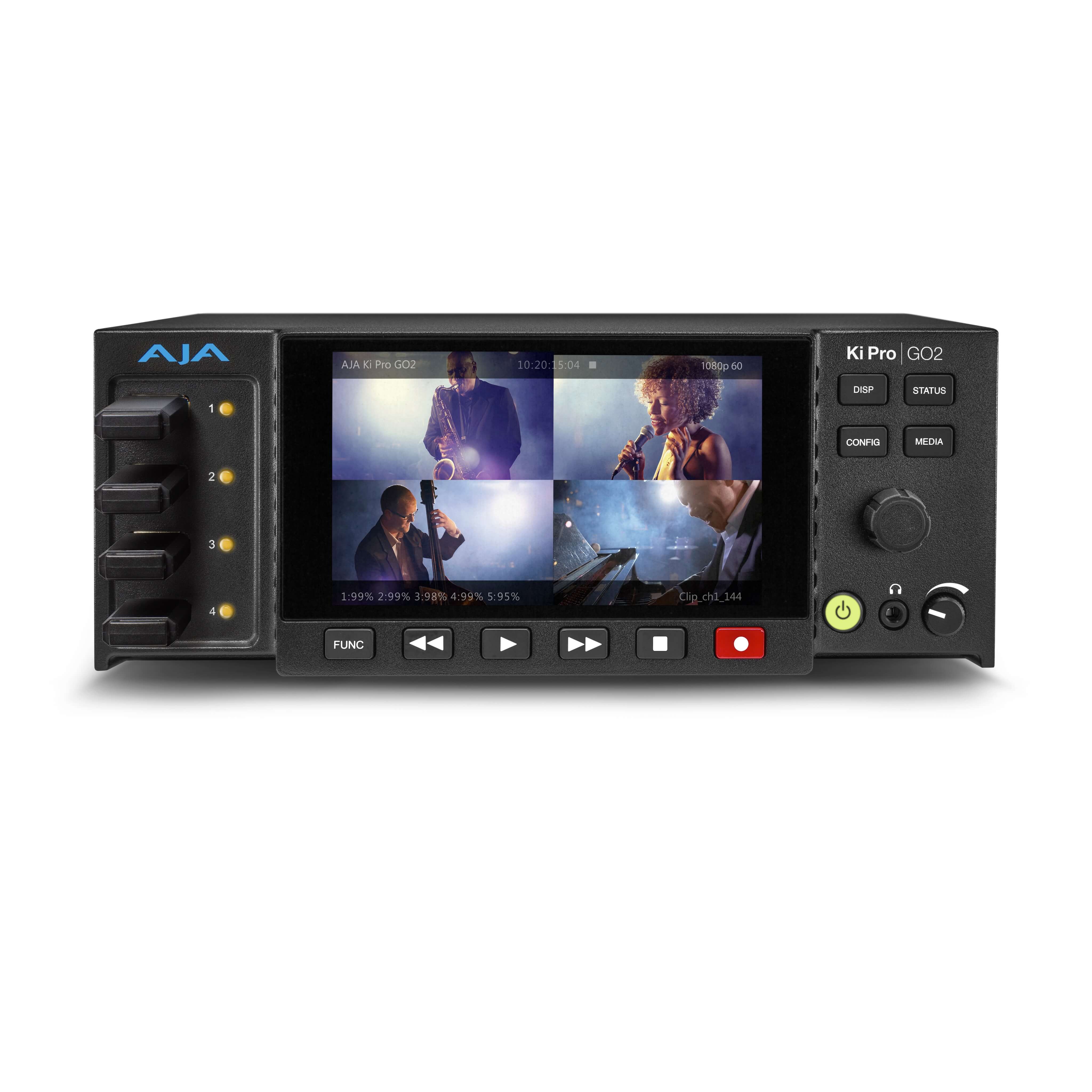 AJA Ki Pro GO2 - Portable Multi-Channel Digital Recorder and Player, front with USB drives
