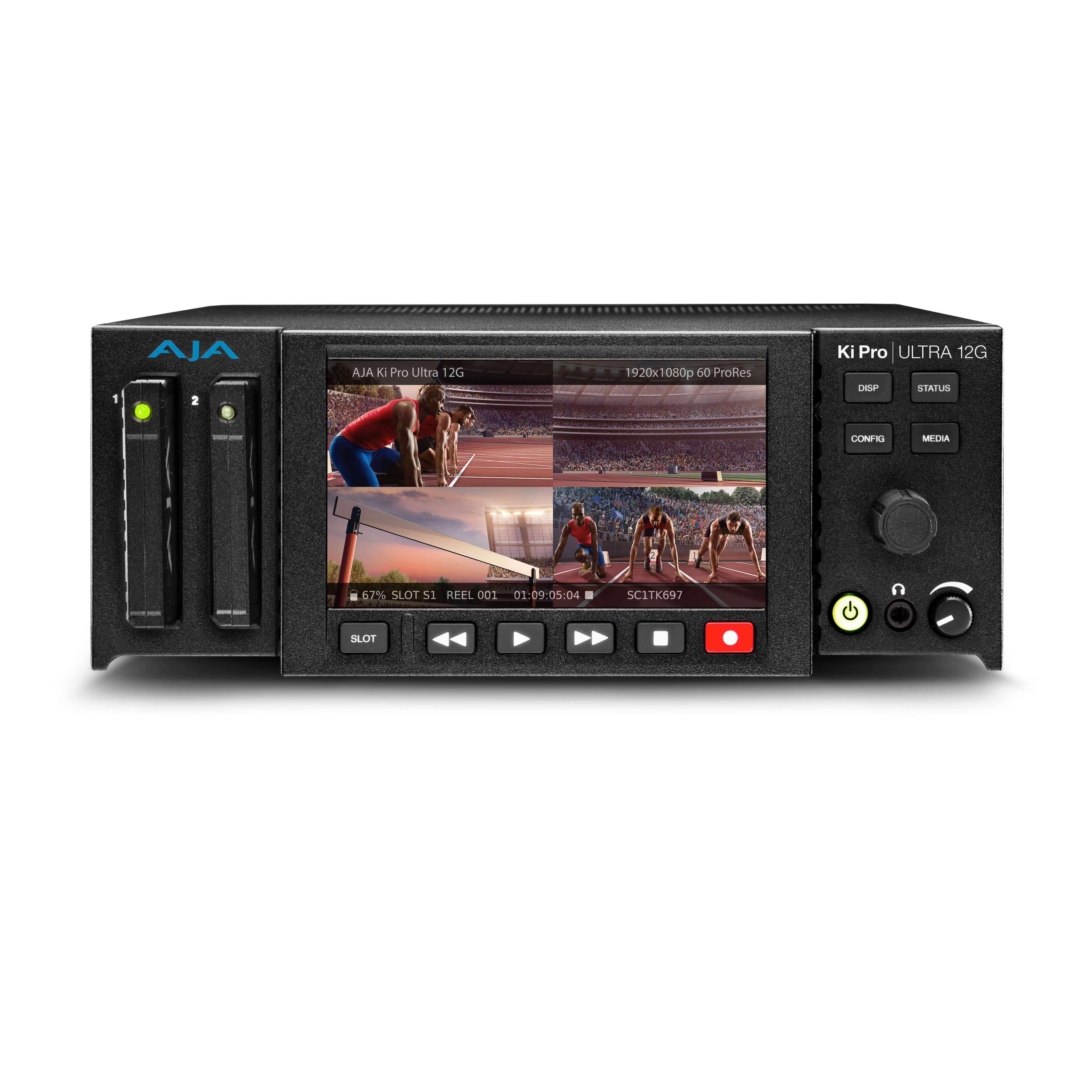 AJA Ki Pro Ultra 12G - 12G-SDI 4K/UHD/HD Recorder and Player, front quad-view