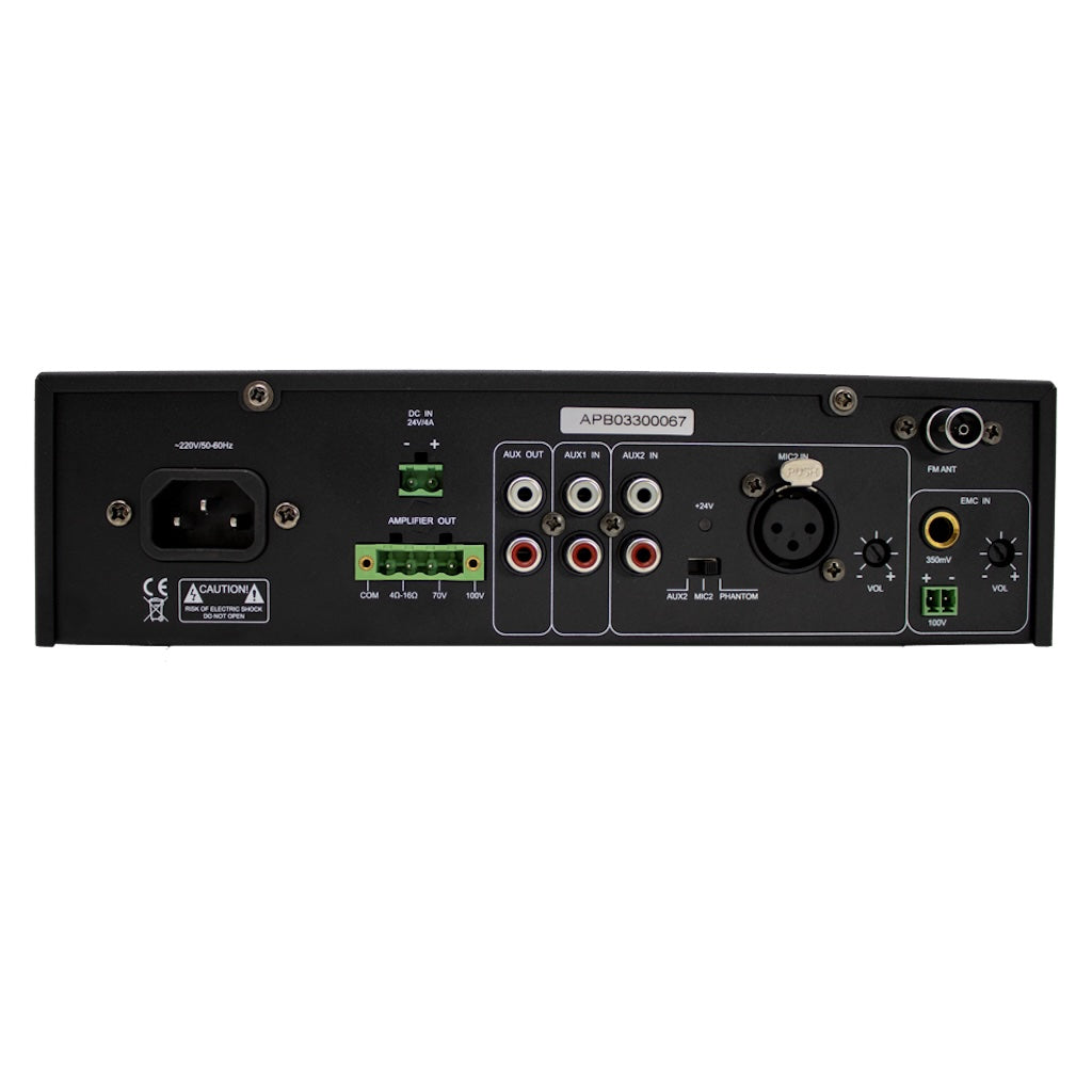 Alfatron 120W-UB - Compact Mixer Amplifier and Media Player, rear