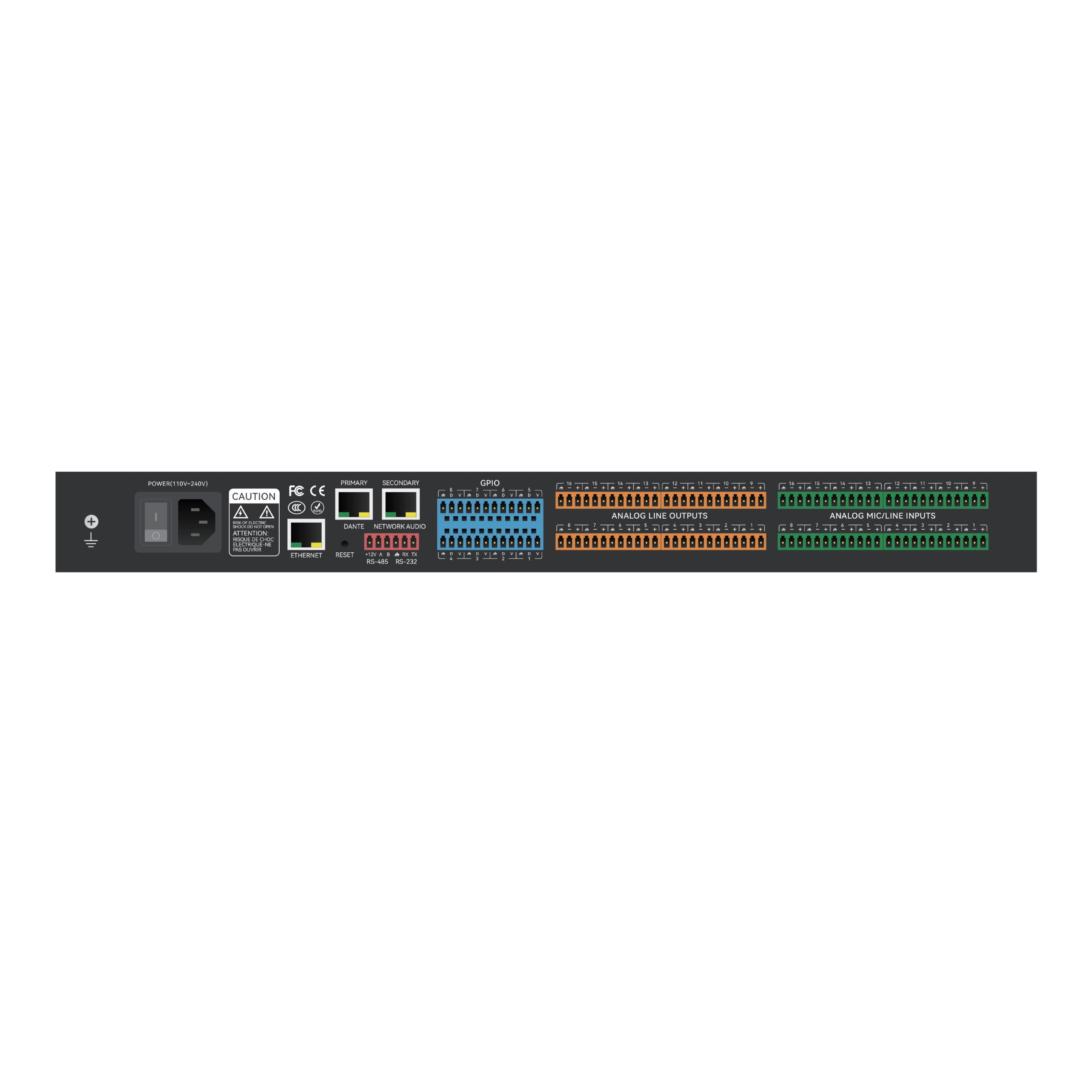 Alfatron DSP1616-UD (Dante) - 16in/16out Audio Digital Signal Processor, rear