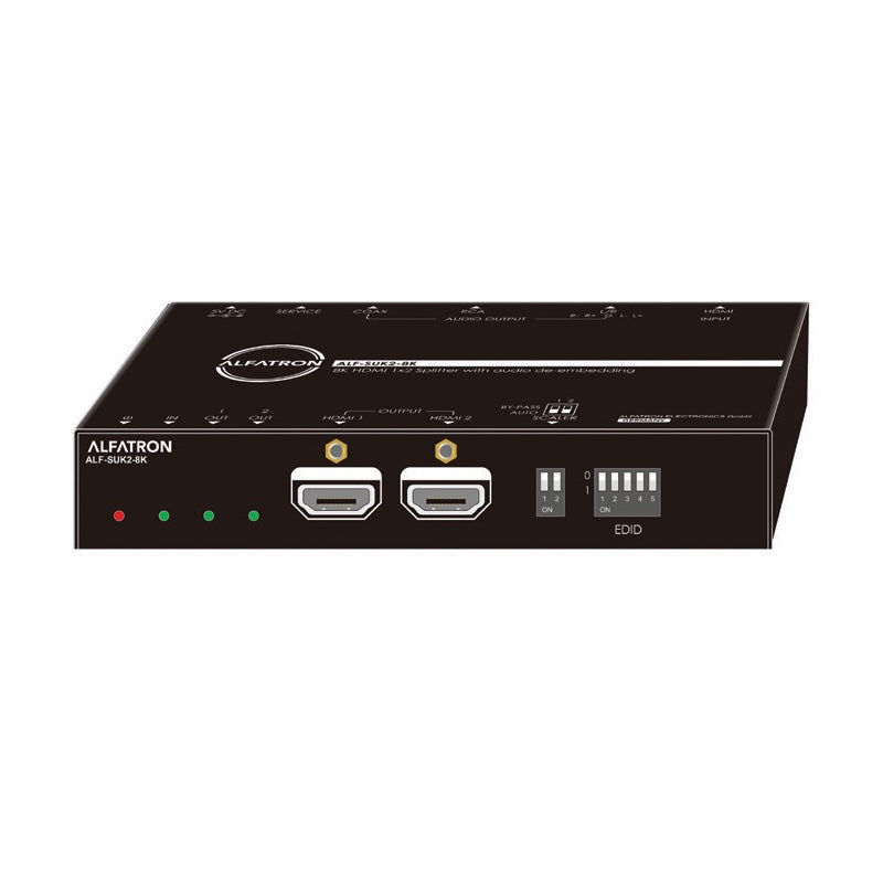 Alfatron SUK2-8K - 1x2 8K HDMI Splitter with Audio De-Embedding, front