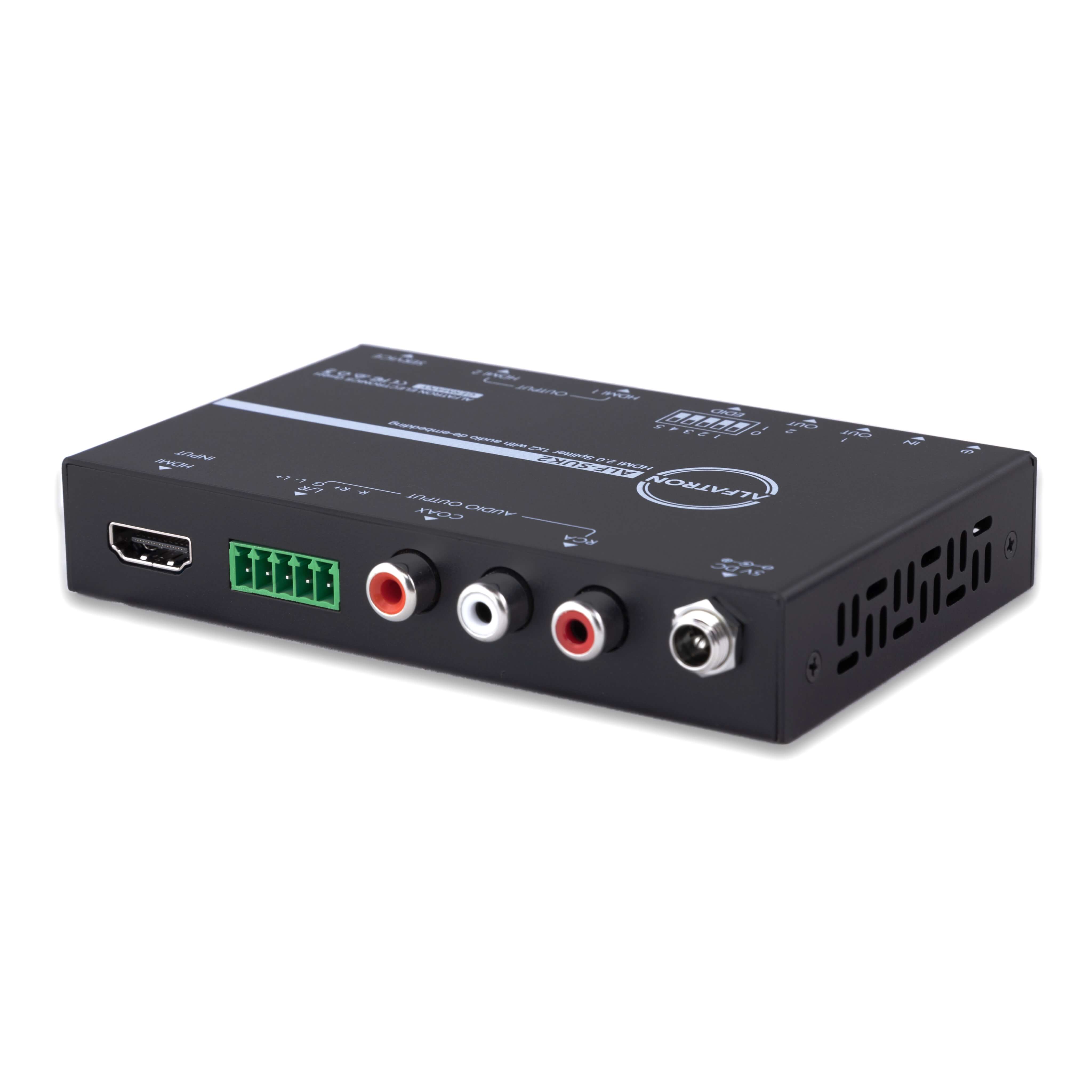 Alfatron SUK2 (Gen 2) - 1x2 4K HDMI Splitter with Audio De-Embedding, angle