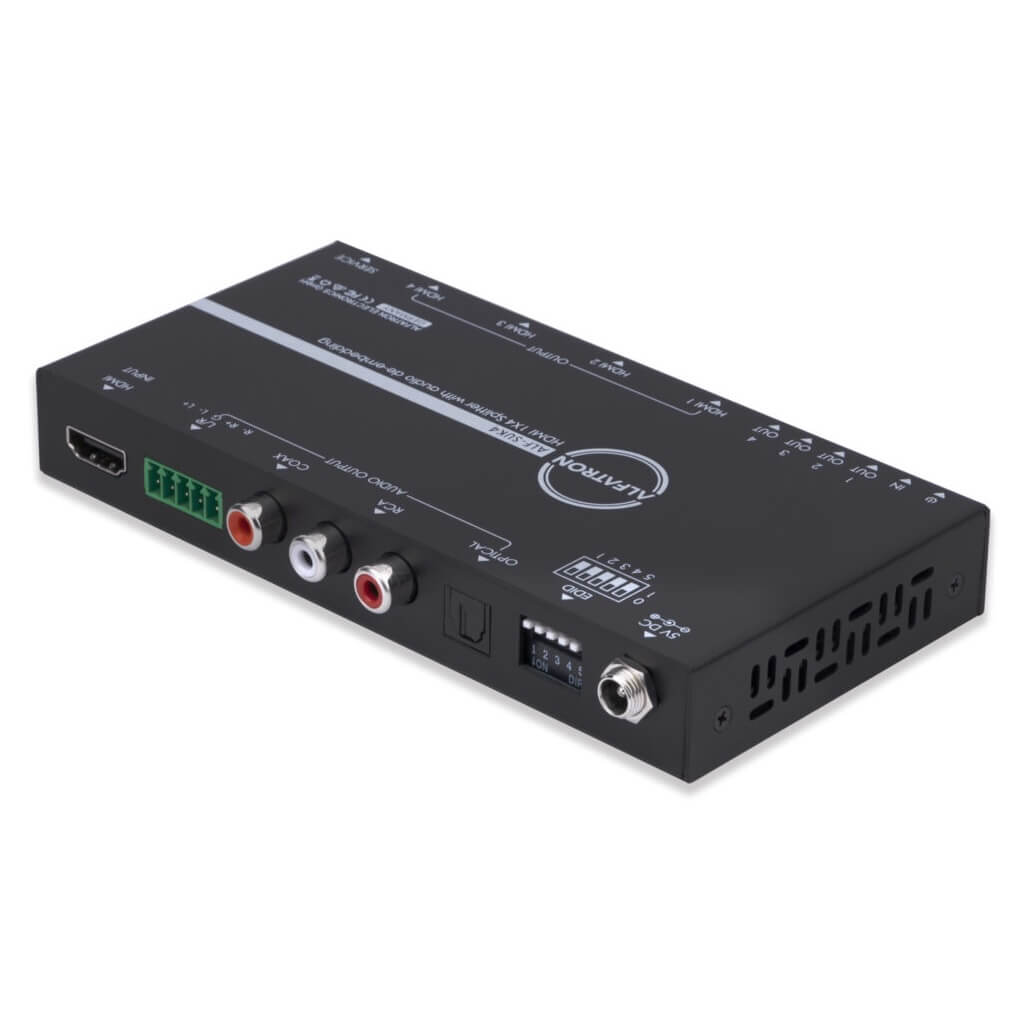 Alfatron SUK4 (Gen 2) - 1x4 4K HDMI Splitter with Audio De-Embedding, angle