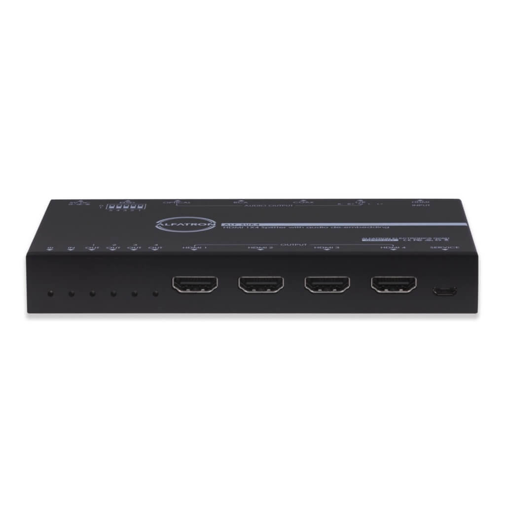 Alfatron SUK4 (Gen 2) - 1x4 4K HDMI Splitter with Audio De-Embedding, front