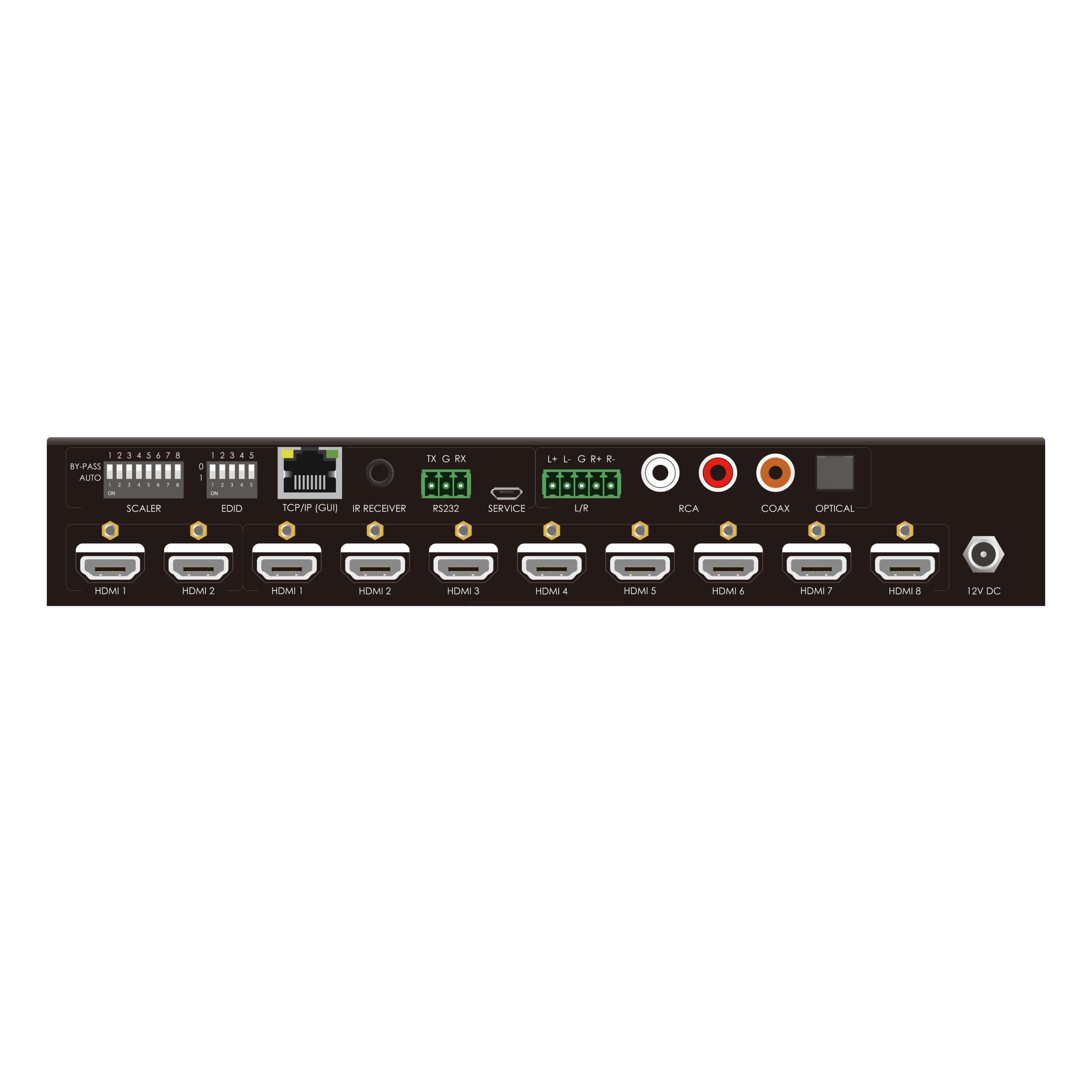 Alfatron SUK8-8K - 1x8 8K HDMI Splitter with Audio De-Embedding, rear