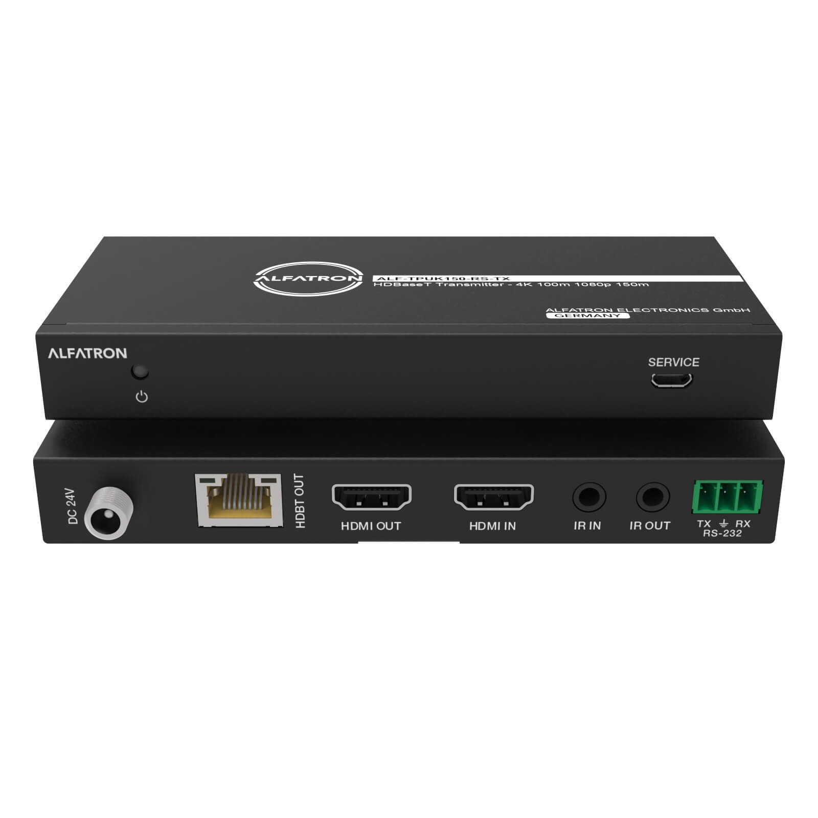 Alfatron TPUK150-RS - Transmitter front and rear views combined, tilted