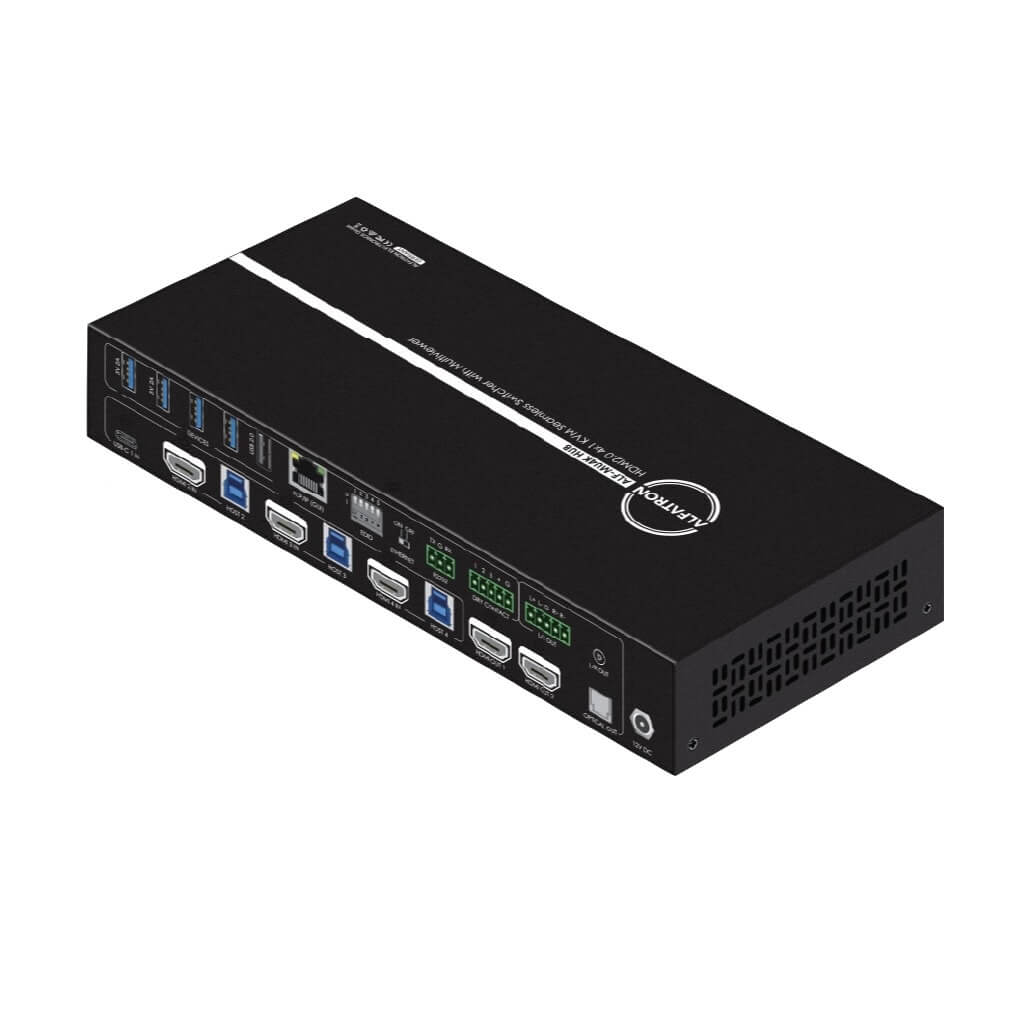 Alfatron ALF-MU4K-HUB - 4x1 4K HDMI Seamless Switcher and USB KVM Hub, angle rear