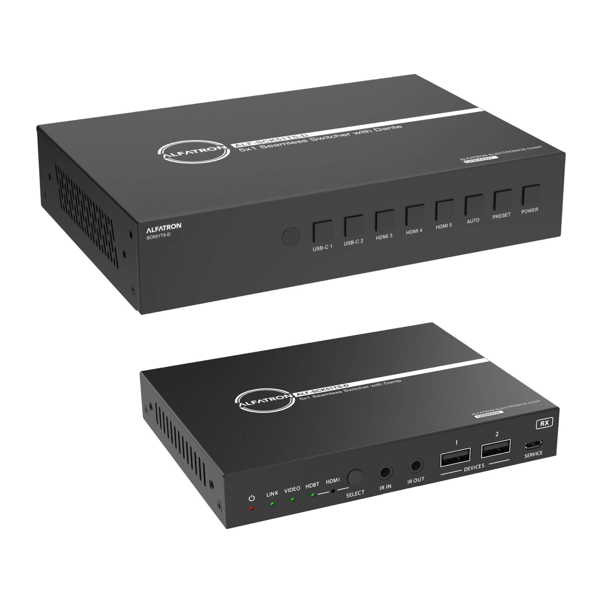 Alfatron SCK51TS-D - 5x1 Dante Seamless Switcher and HDBaseT Receiver