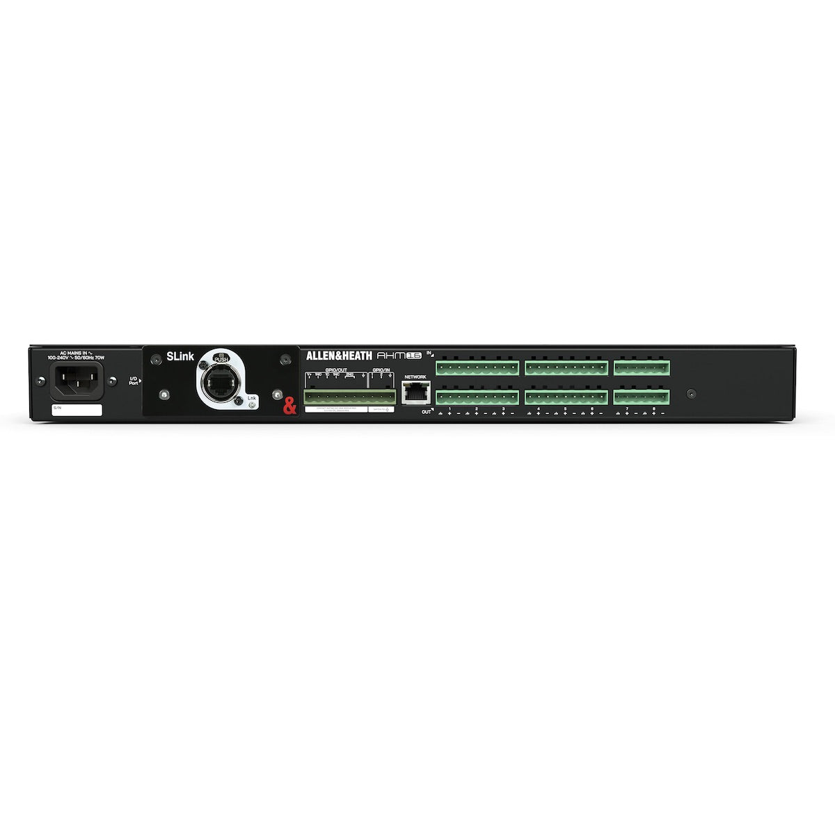 Allen & Heath AHM-16 - 16x16 Audio Matrix Processor, rear shown with optional SLink card
