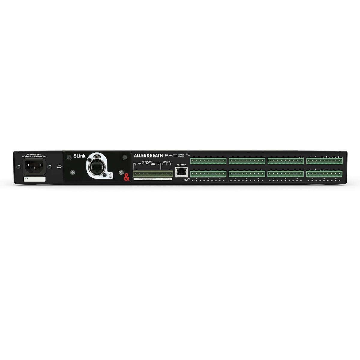 Allen & Heath AHM-32 - 32x32 Audio Matrix Processor, rear shown with optional SLink card