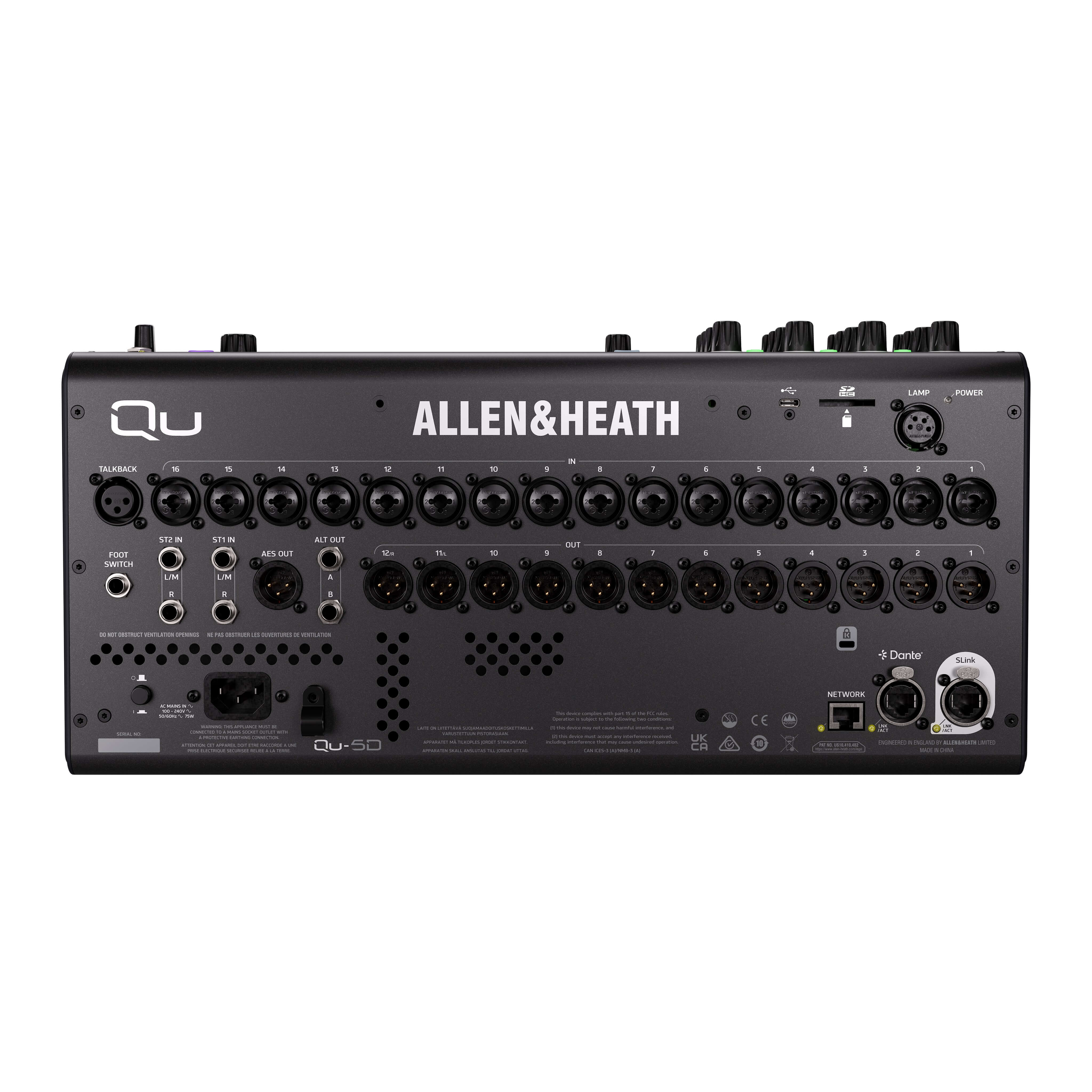 Allen & Heath Qu-5D - 32-Channel 96kHz Digital Mixer with 16x16 Dante, rear