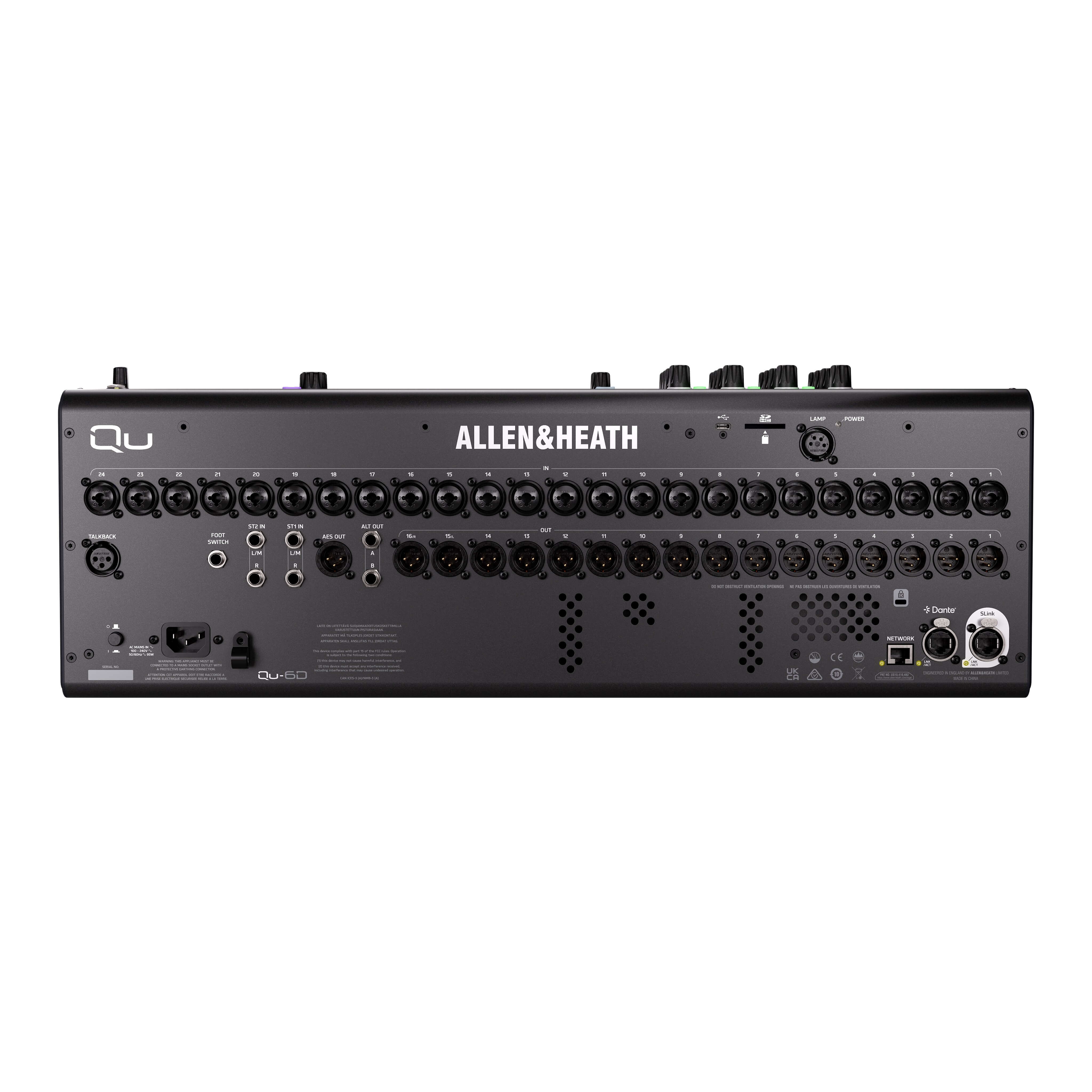 Allen & Heath Qu-6D - 32-Channel 96kHz Digital Mixer with 16x16 Dante, rear