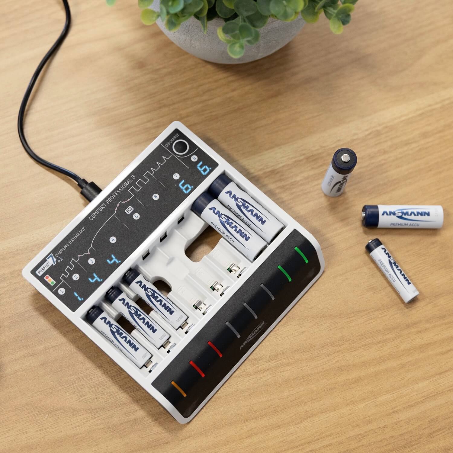 Ansmann Comfort Professional 8 - USB Input Desktop Battery Charger, in use