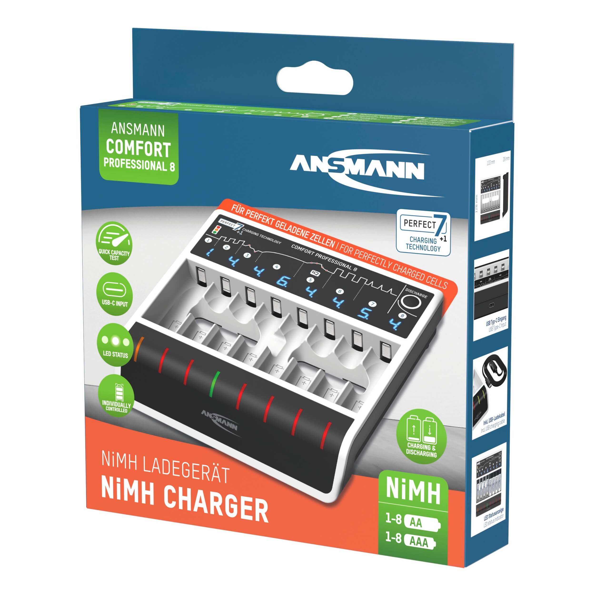 Ansmann Comfort Professional 8 - USB Input Desktop Battery Charger, retail box