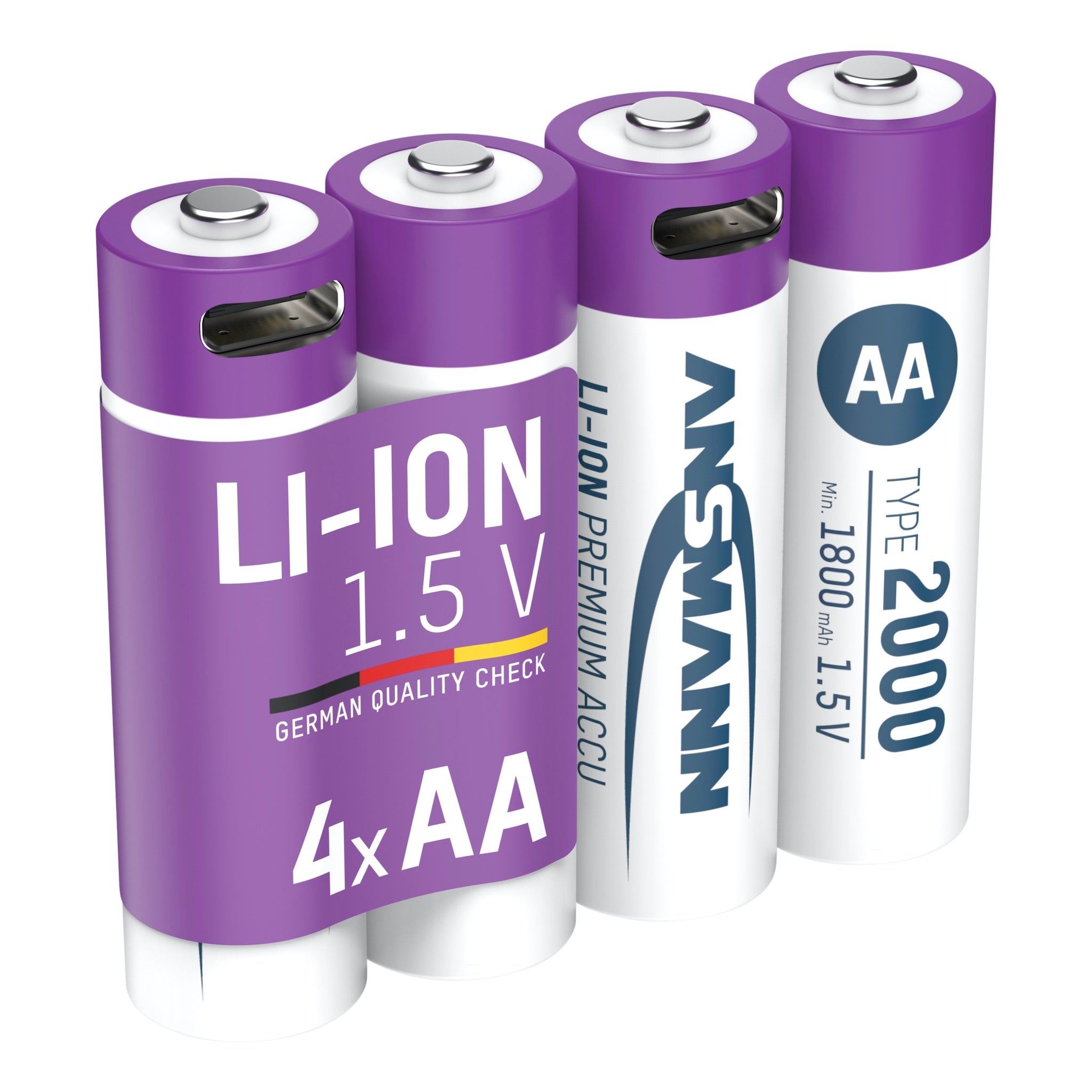 Ansmann AA 2000 mAh Lithium-Ion Rechargeable Batteries, angle