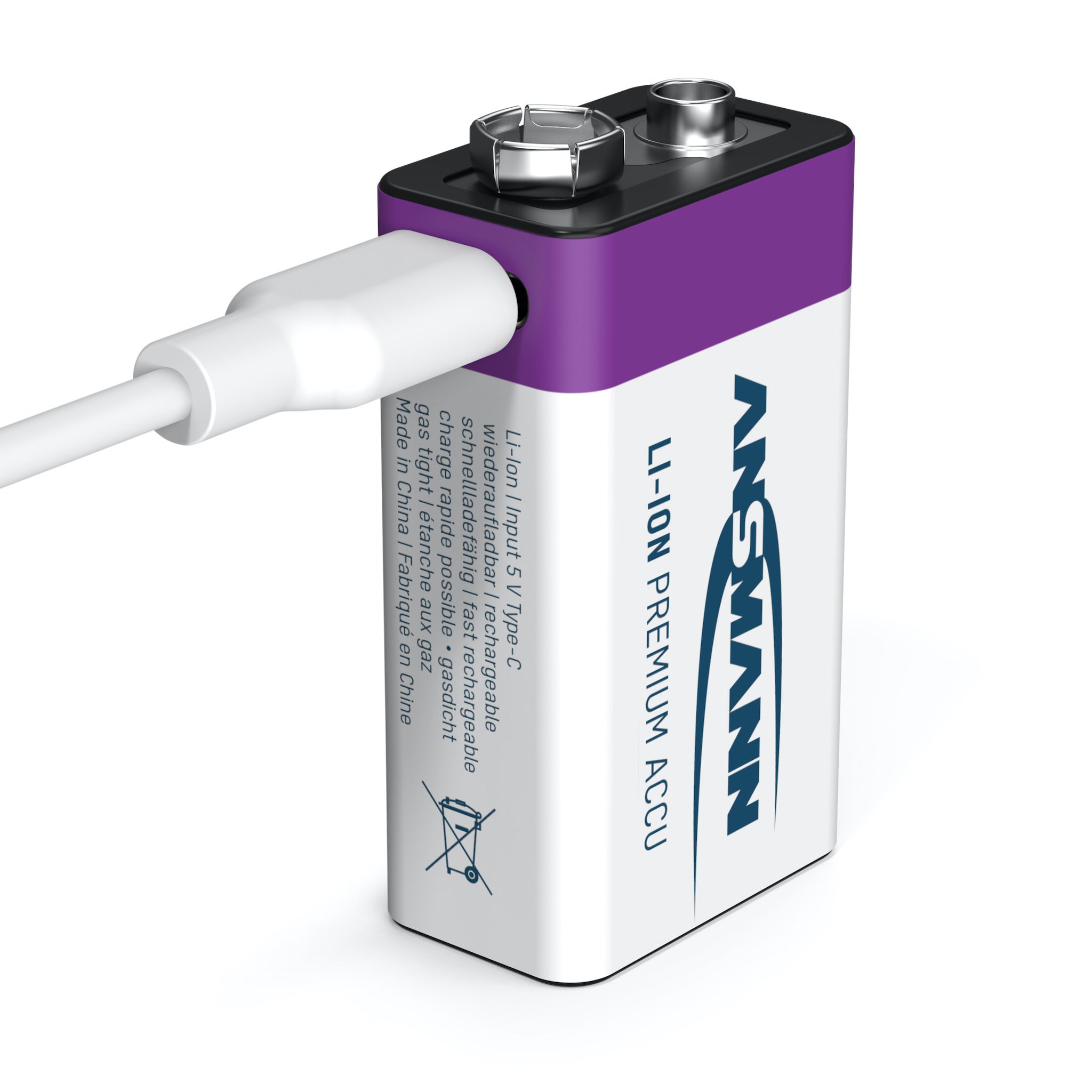 Ansmann 9V 400 mAh Lithium-Ion Rechargeable Battery, plug