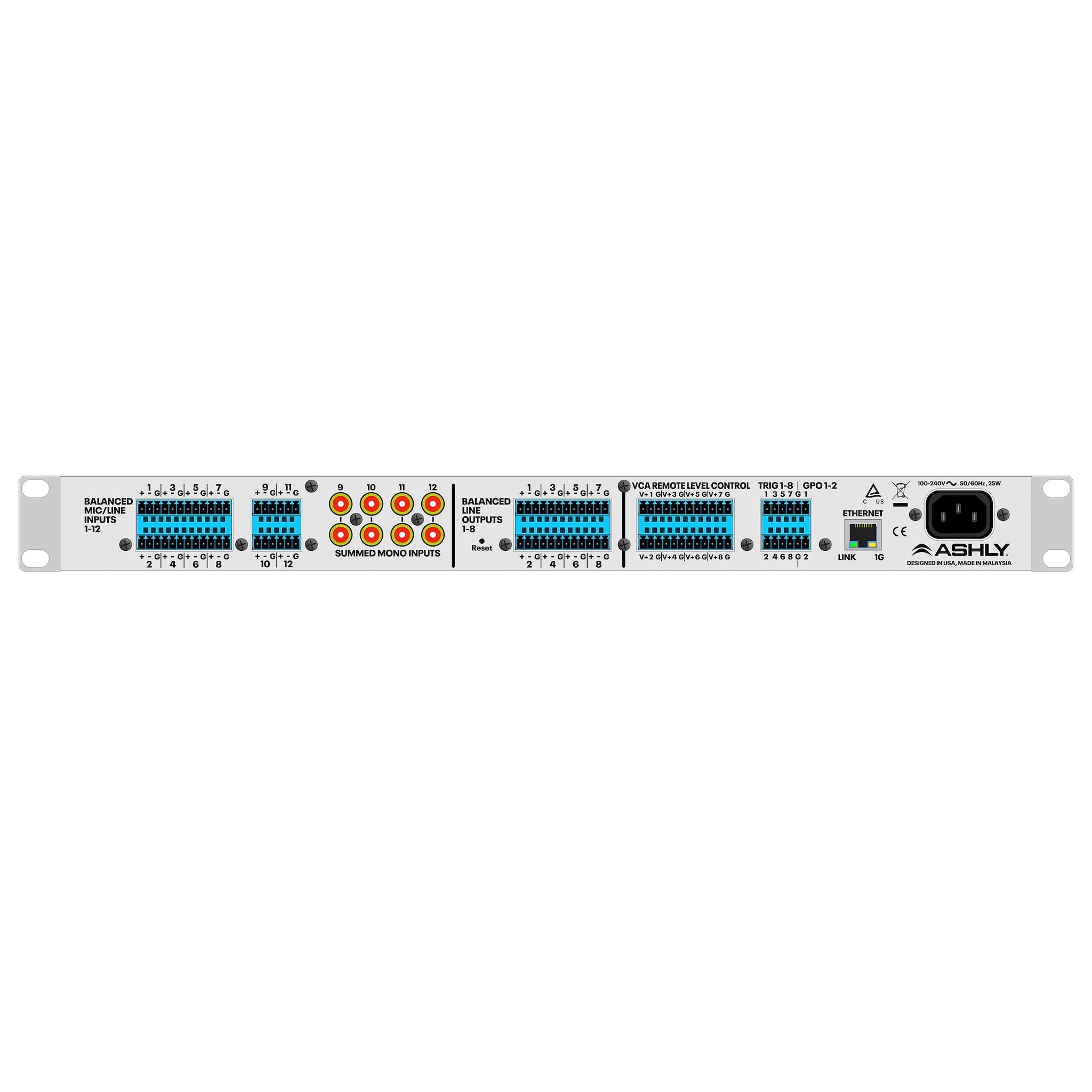 Ashly AQM-1208 - 12-in x 8-out AquaControl Digital Zone Processor, rear