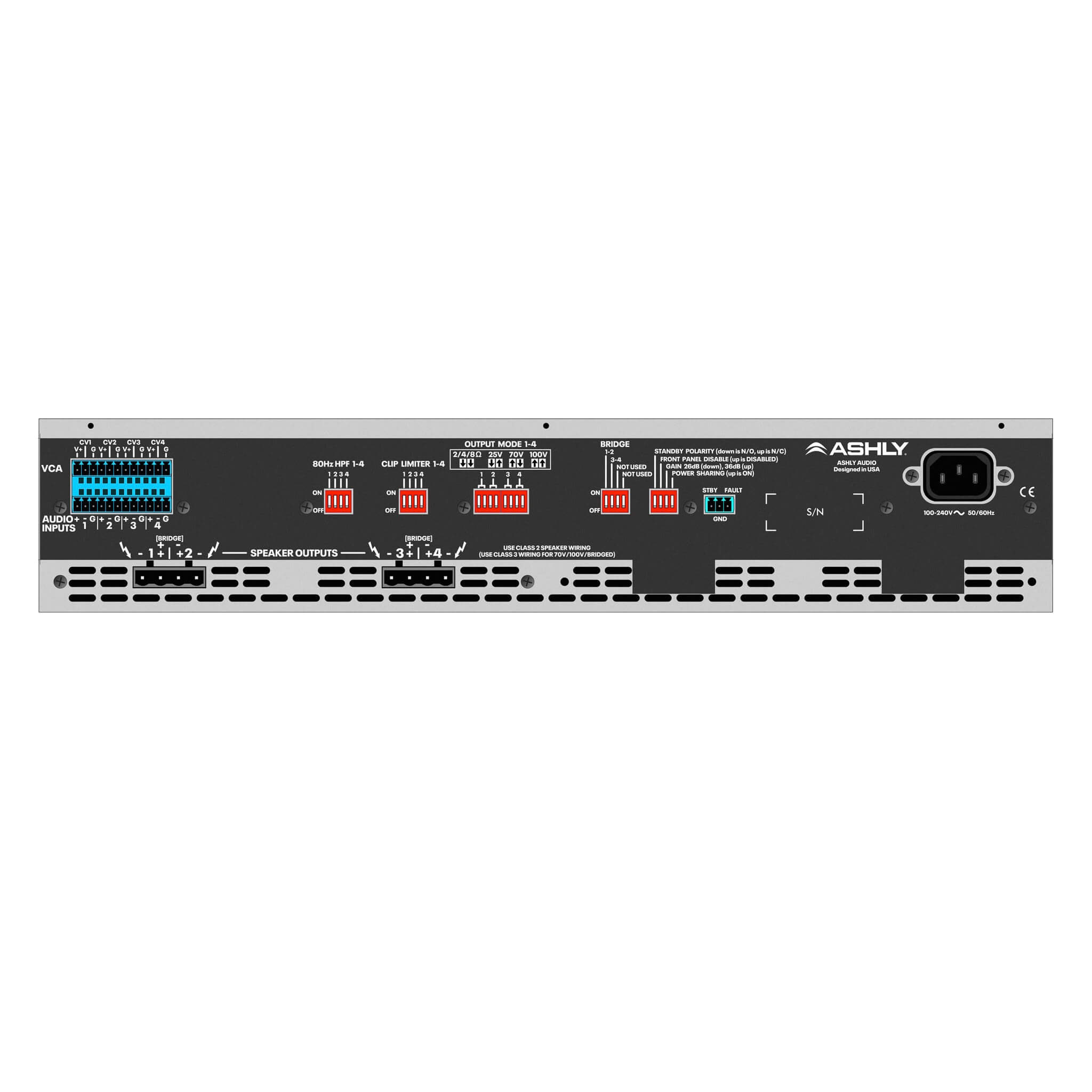 Ashly MA500.4 - 4-Ch x 500W Multi-Mode Power Amplifier, rear