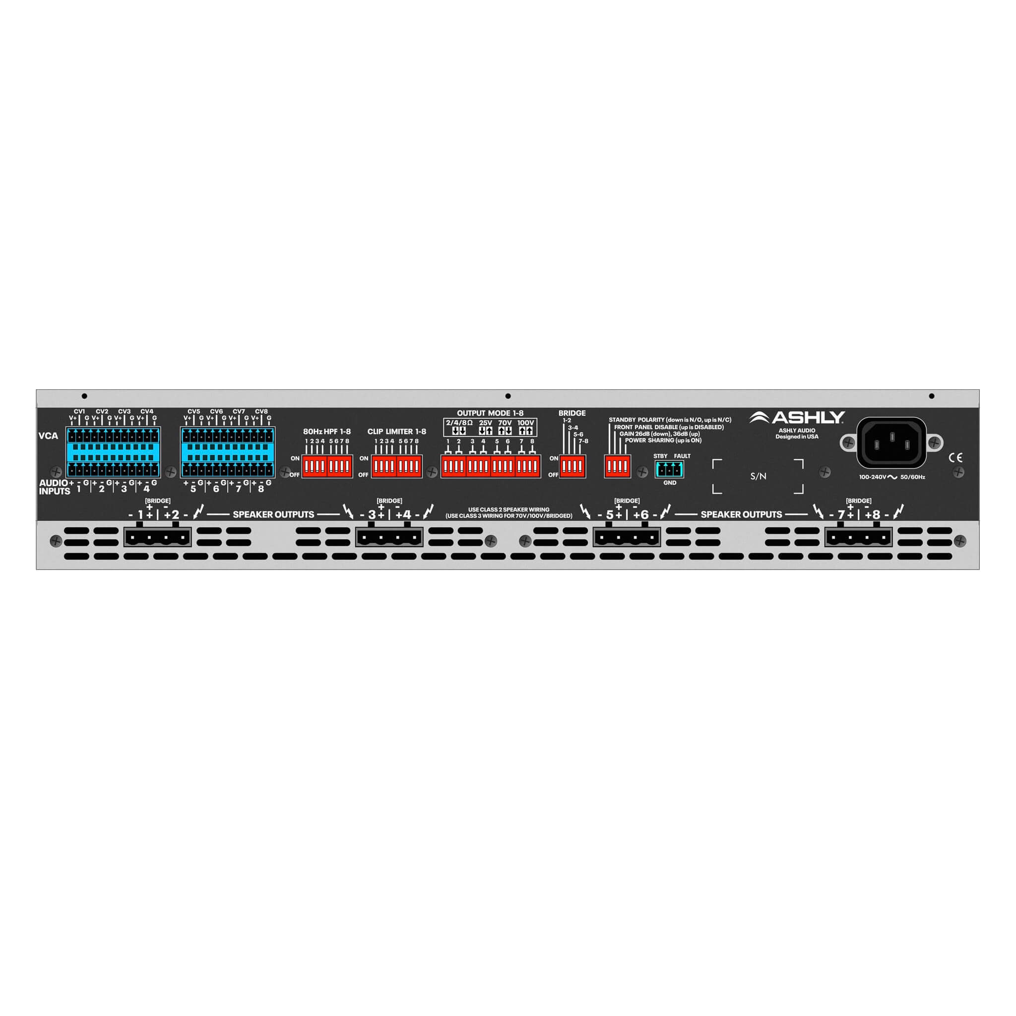 Ashly MA500.8 - 8-Ch x 500W Multi-Mode Power Amplifier, rear