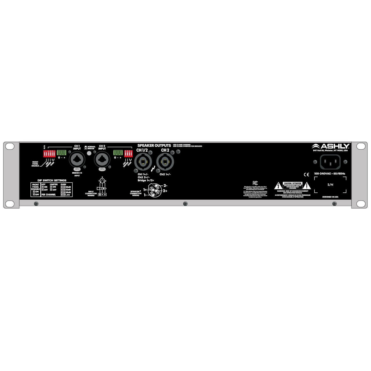 Ashly EcoTour 1000.2 - 2-Ch x 1000W Pro Touring Power Amplifier, rear