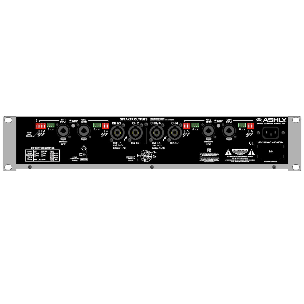 Ashly EcoTour 500.4 - 4-Ch x 500W Pro Touring Power Amplifier, rear