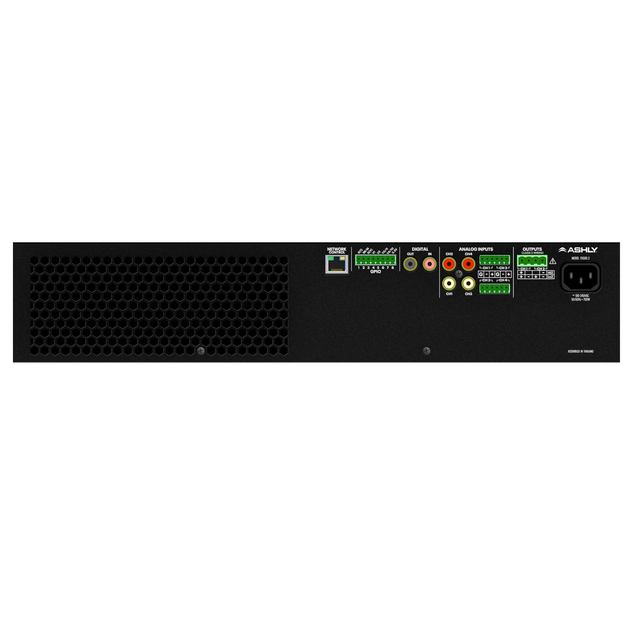 Ashly FX500.2 - 2-Ch x 500W or 70V Power Amplifier with DSP, rear