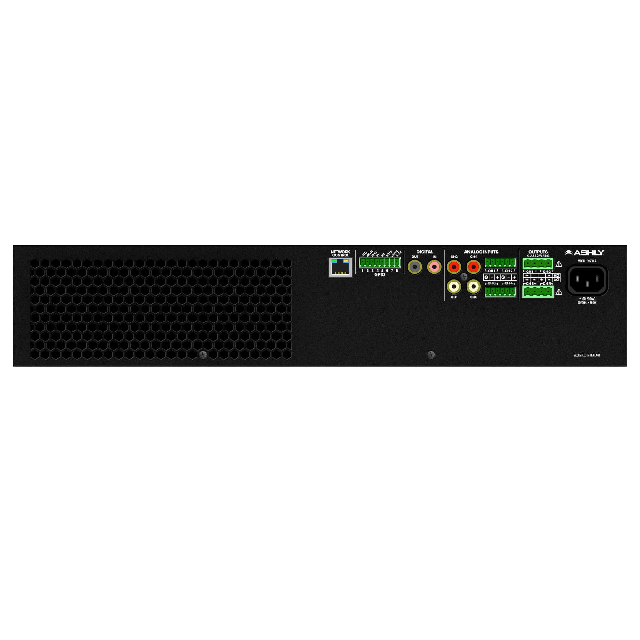 Ashly FX500.4 - 4-Ch x 500W or 70V Power Amplifier with DSP, rear