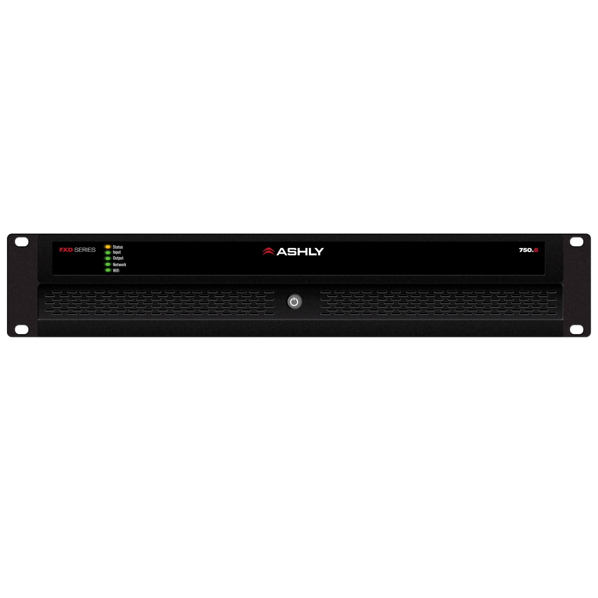 Ashly FXD750.8 - 8-Ch x 750W or 70V Power Amplifier with DSP and Dante AoIP, front