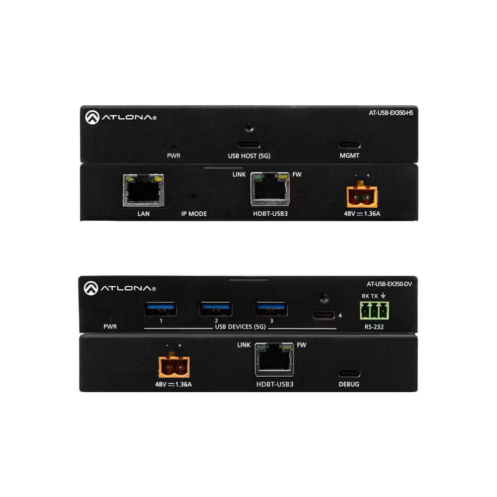 Atlona AT-USB-EX350-KIT - USB 3.2 Data Extender Kit, combined front and rear views of host and device endpoints