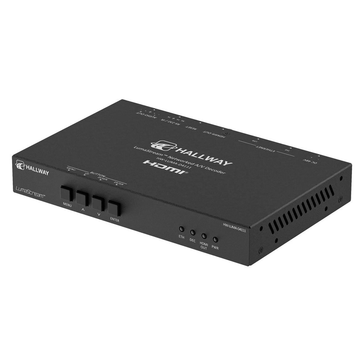 Atlona HW-LUMA-D4111 - H.264 and H.265 Networked AV Decoder, angled front