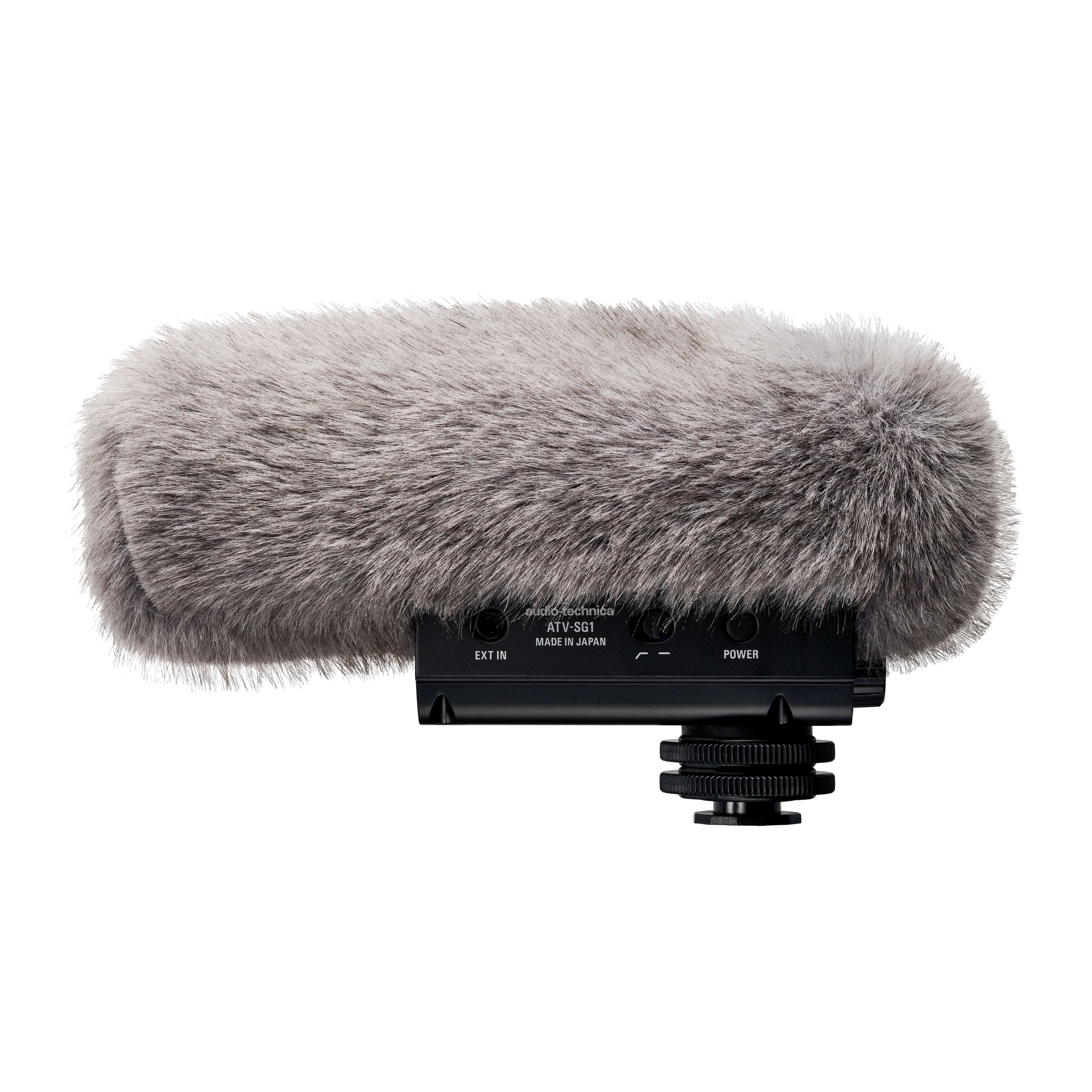 Audio-Technica ATV-SG1 - USB Rechargeable On-camera Shotgun Microphone, left side wind muff