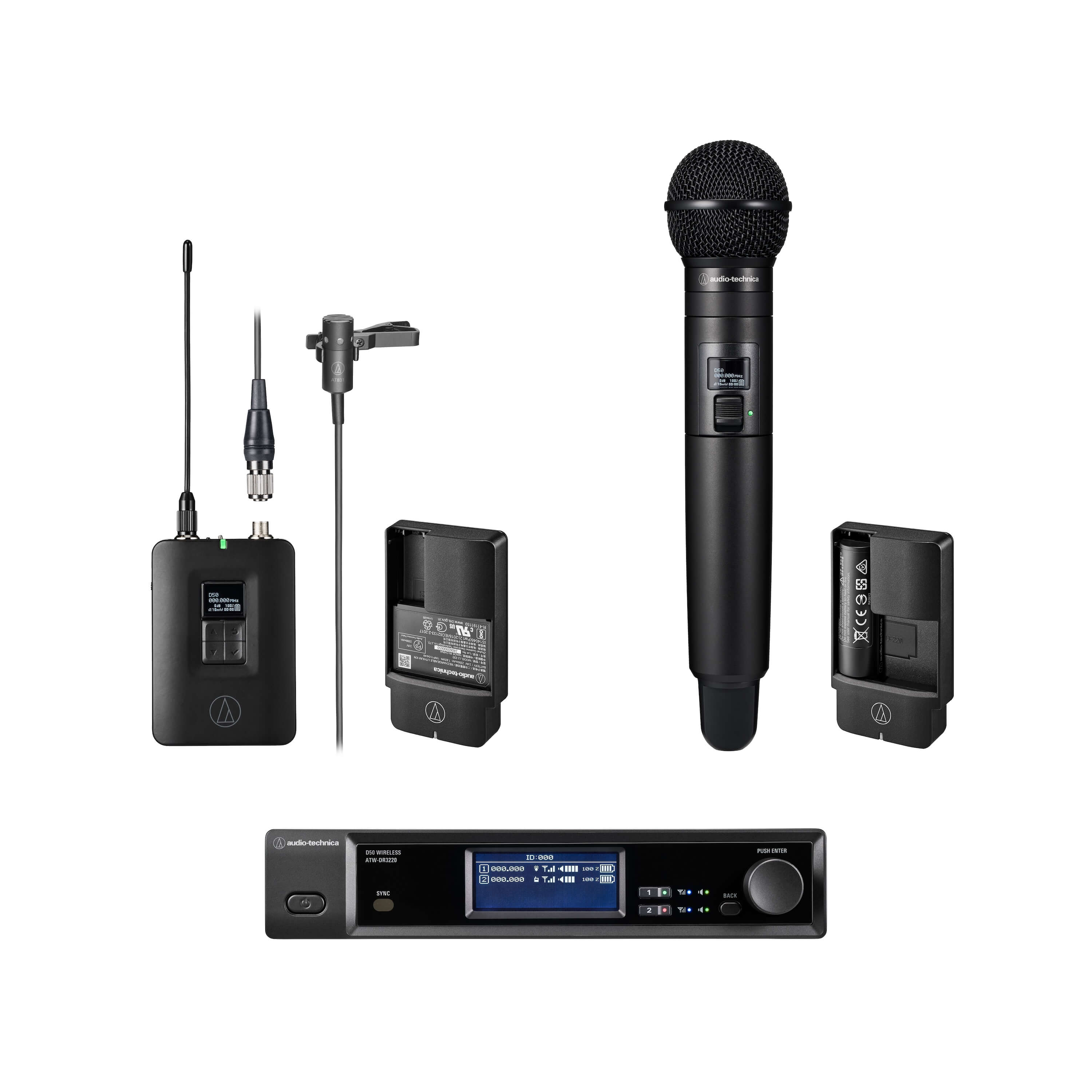 Audio-Technica ATW-D50-DRX-BLH - D50 2-Ch Body-Pack and Handheld System with Lavalier Mic