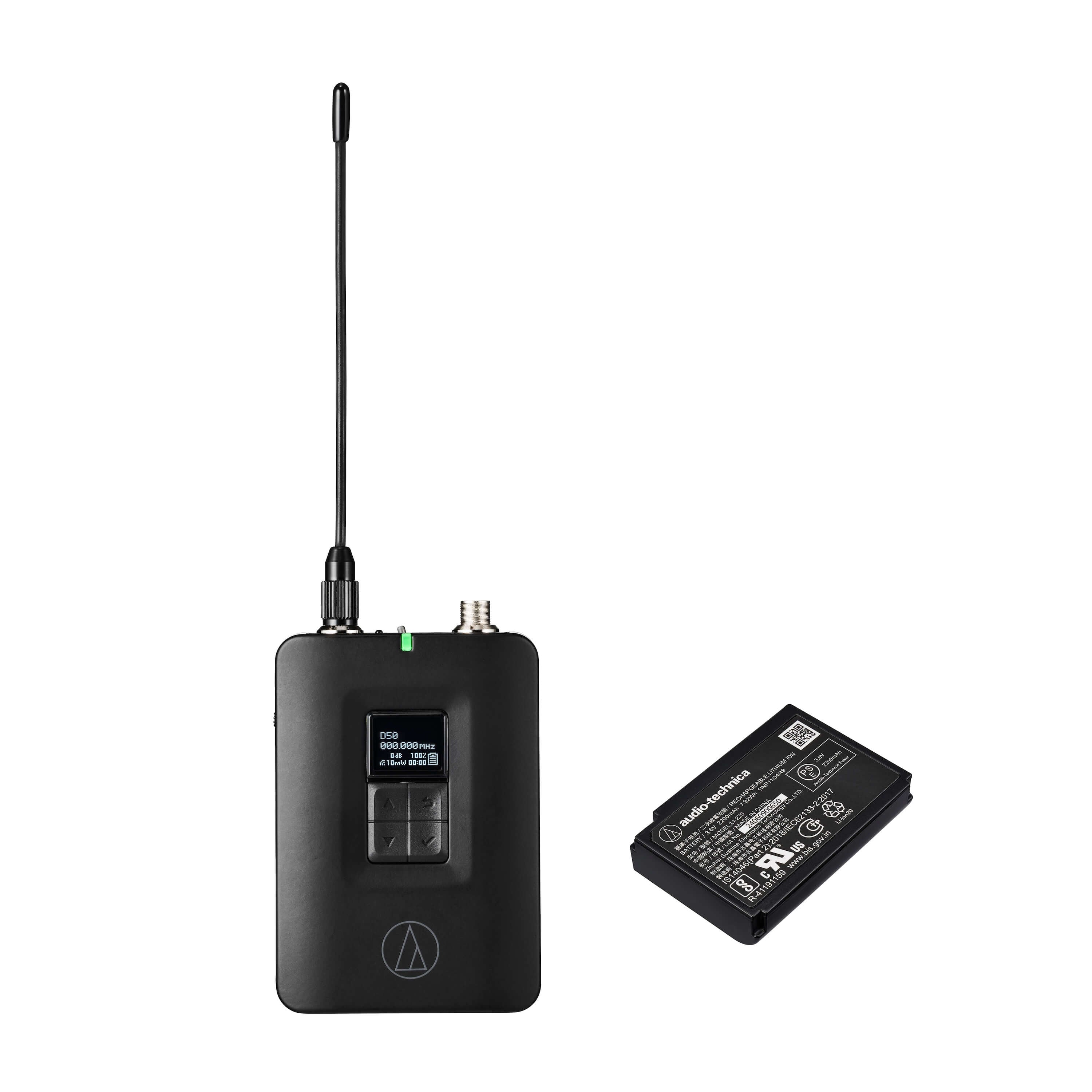 Audio-Technica ATW-DT3201 - D50 Body-Pack Transmitter, front with battery