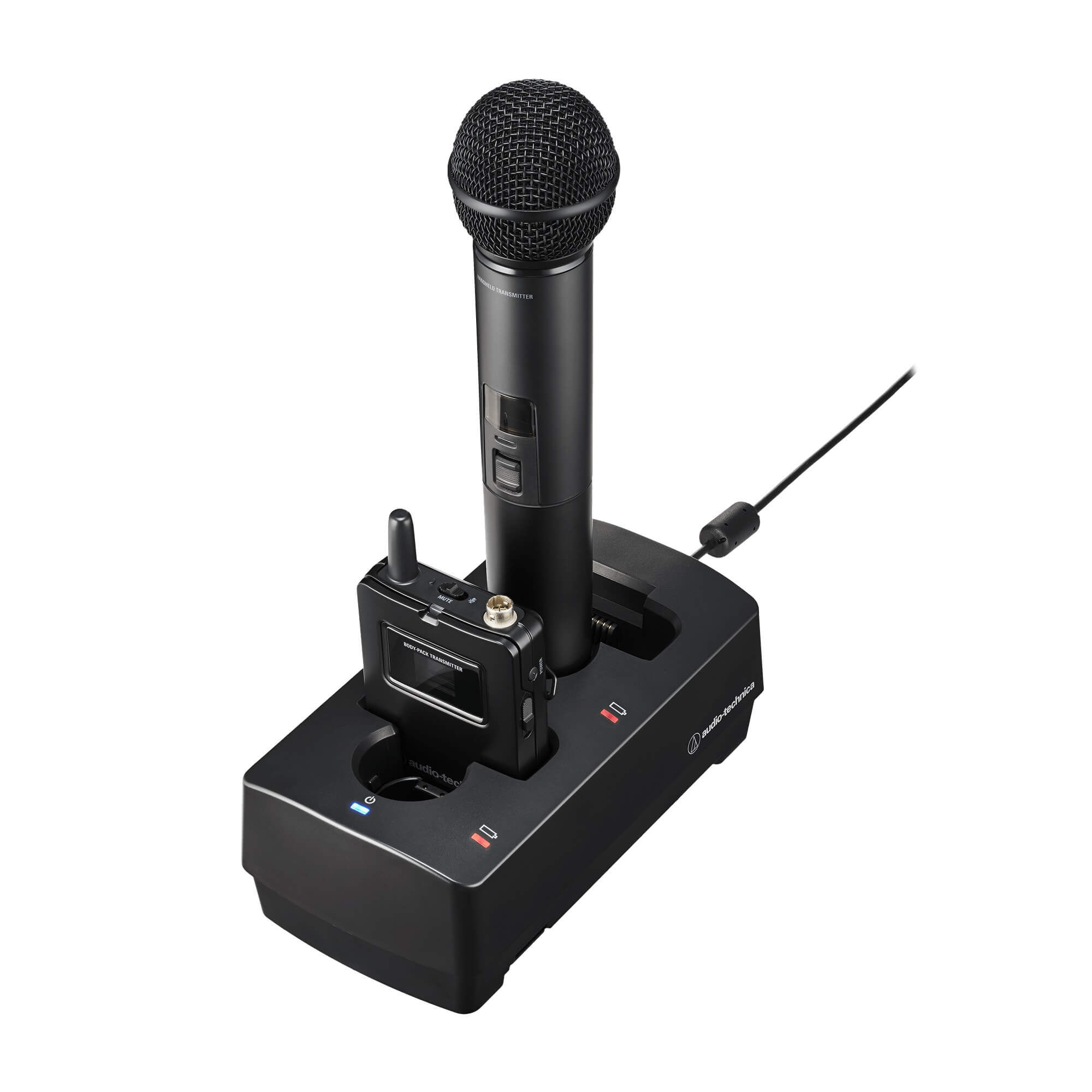 Audio-Technica ATW-T1401 - System 20 PRO Body-Pack Transmitter, shown in optional charging dock