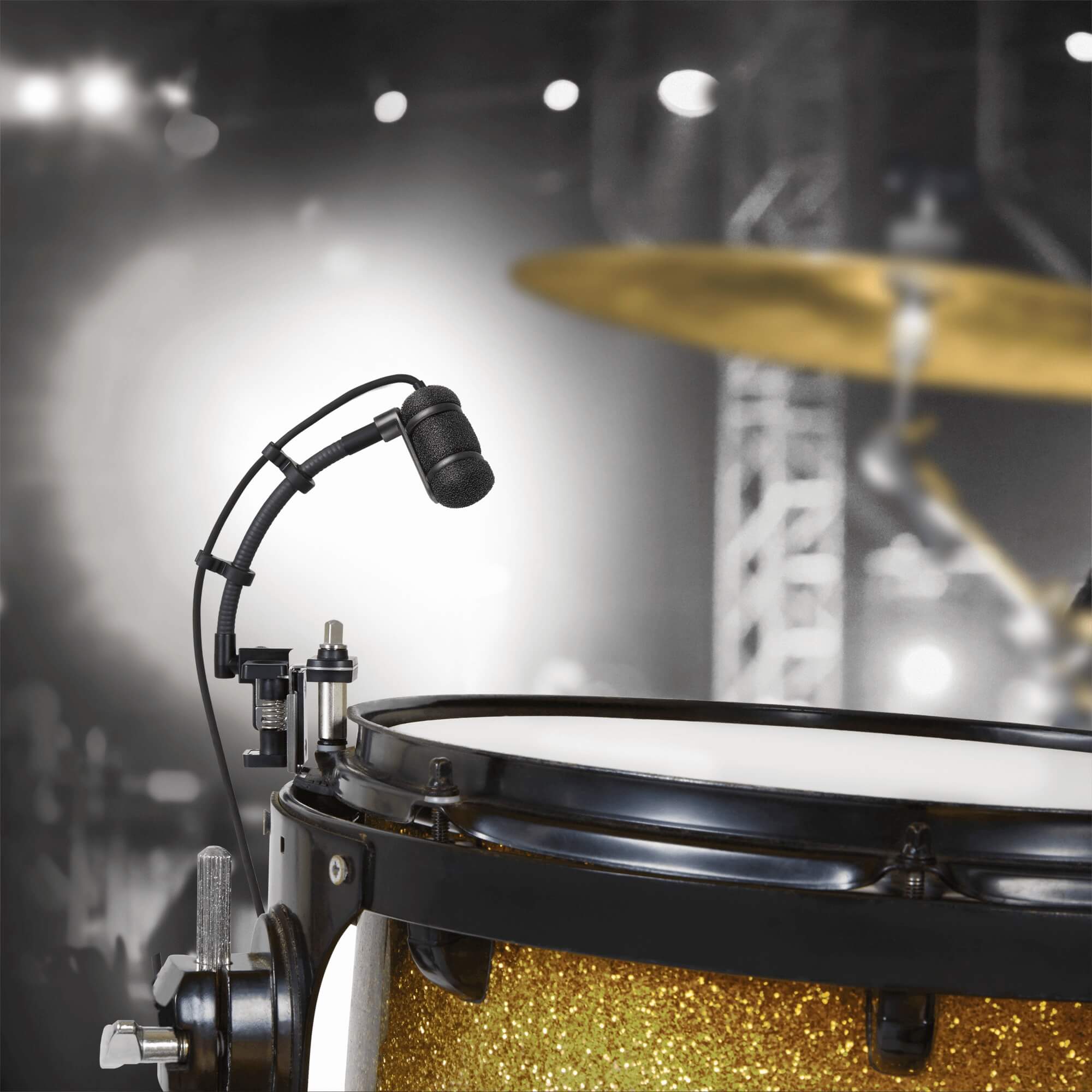 Audio-Technica ATM350D Cardioid Condenser Instrument Microphone with Drum Mounting System, on stage