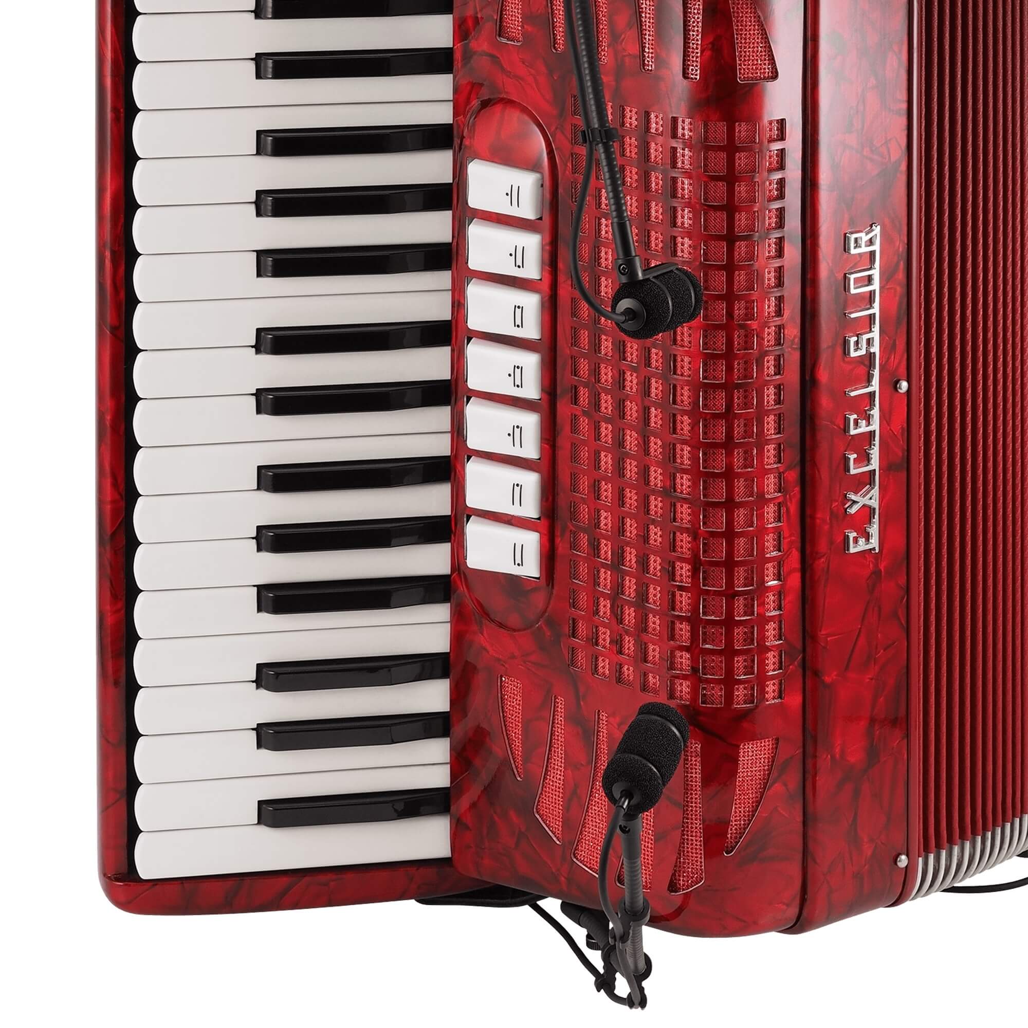 Audio-Technica ATM350S Cardioid Condenser Instrument Microphone with Surface Mounting System, mounted pair on an accordion