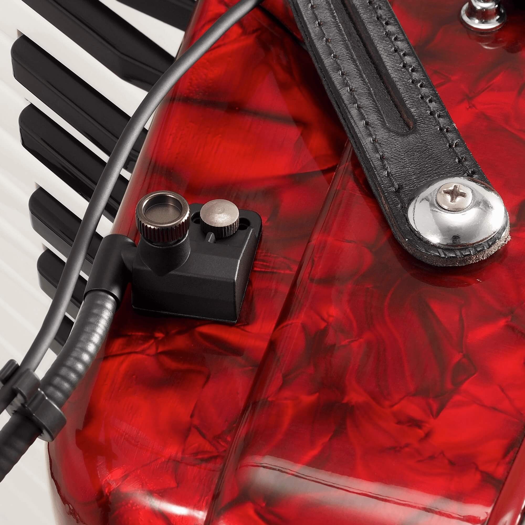 Audio-Technica AT8491S Surface Mount, closeup mounted on an accordion