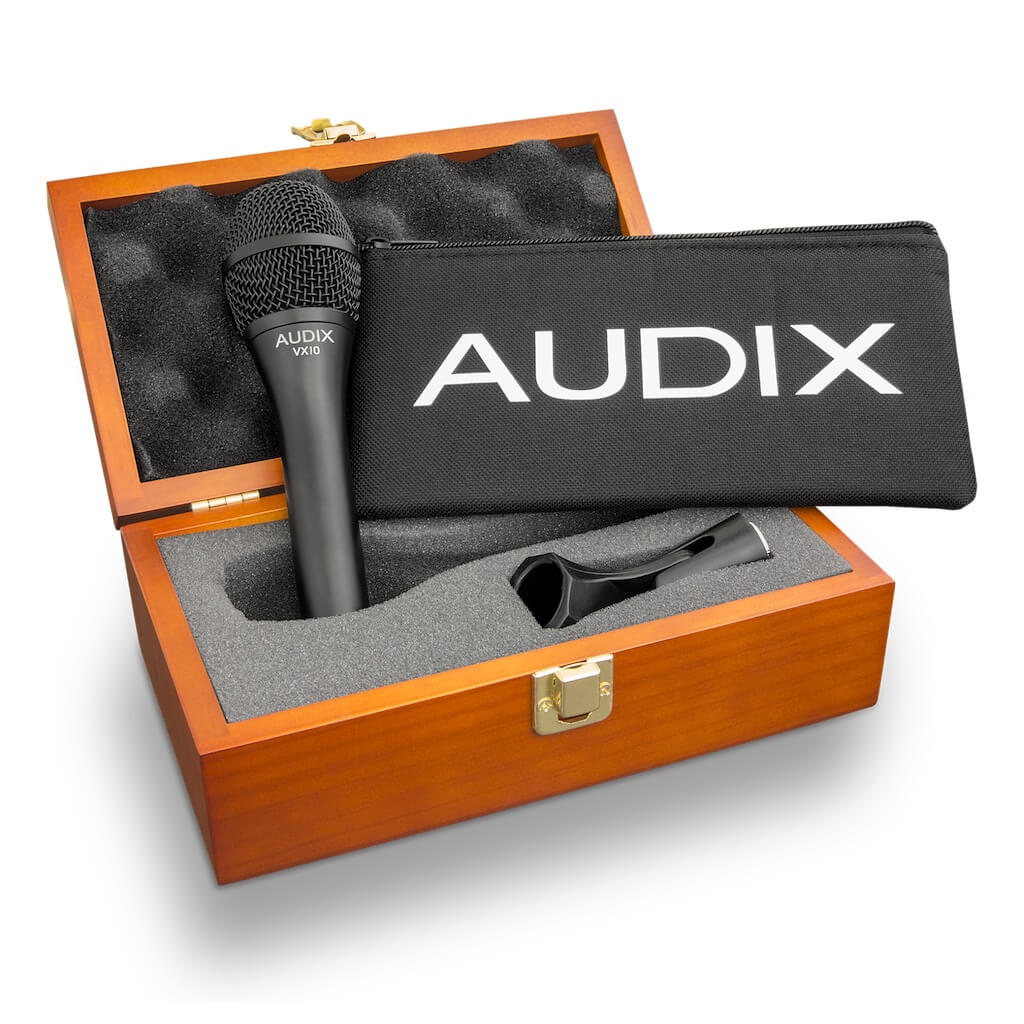 Audix VX10 Elite Condenser Vocal Microphone, shown with the included presentation case