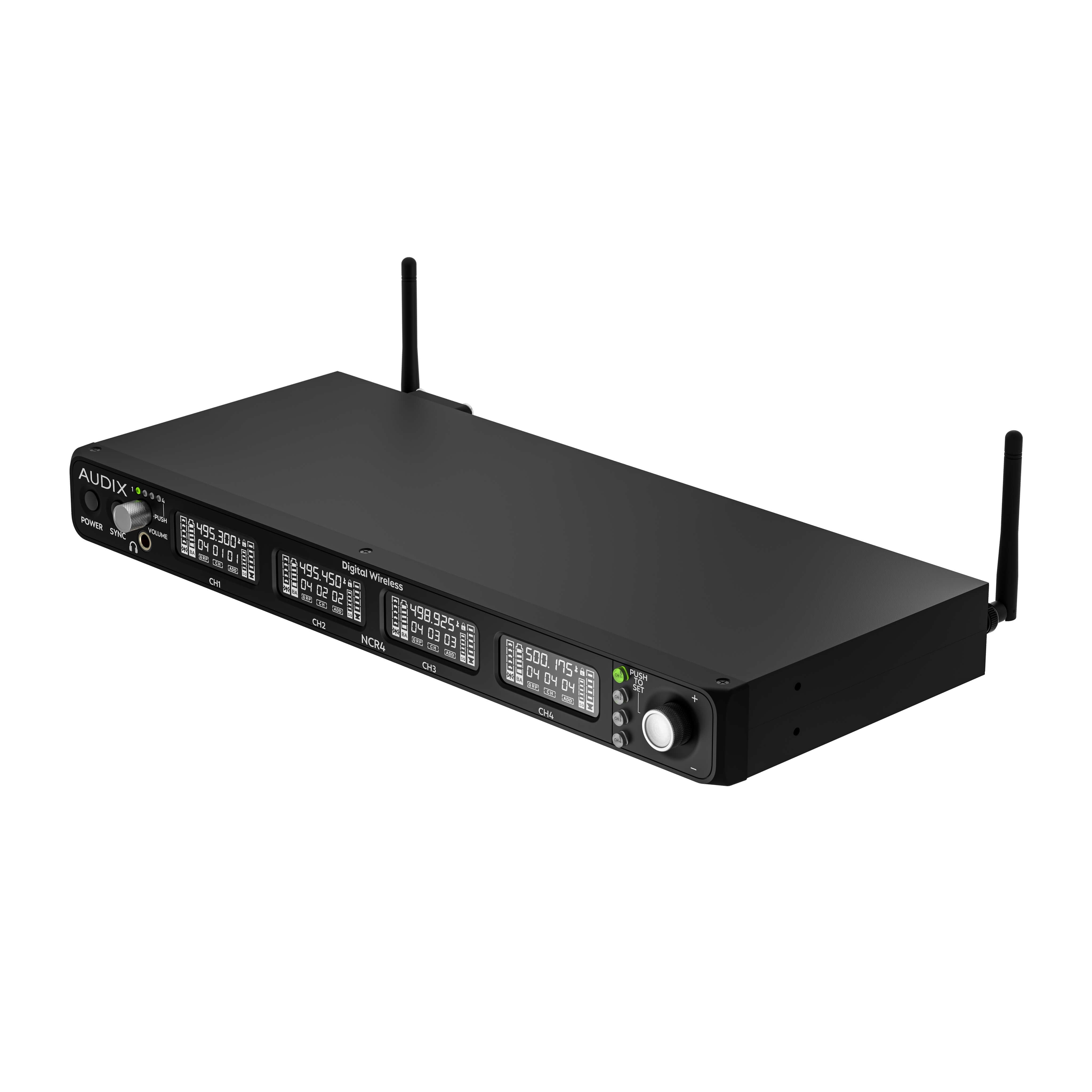 Audix Novacore NCR4 - 4-Channel Digital Wireless Receiver with Dante, angle