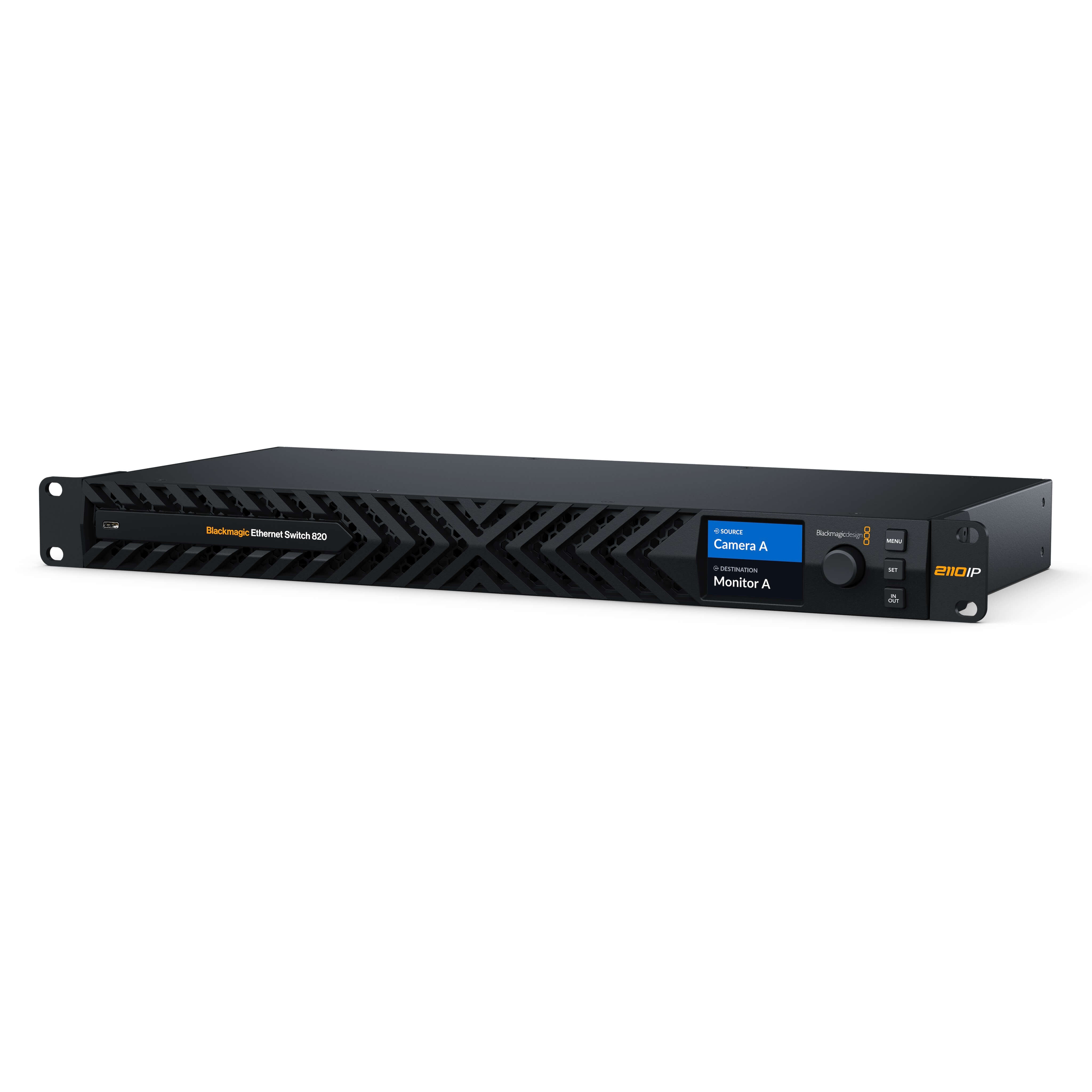 Blackmagic Design Ethernet Switch 820 - for SMPTE-2110 IP Video in advanced broadcast systems, angled
