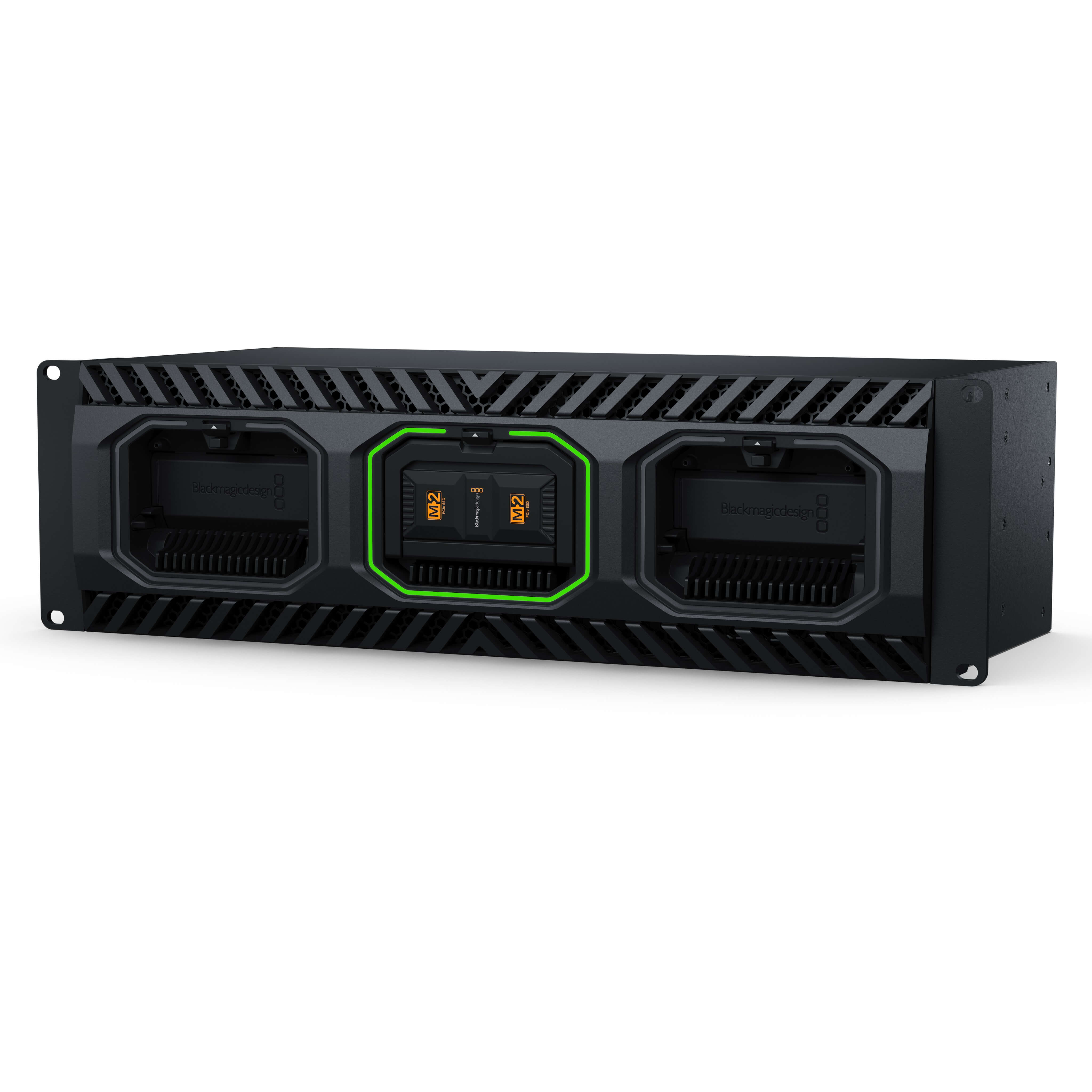 Blackmagic Design Media Dock Ultra, 3-Bay Flash Memory Network Storage, angled
