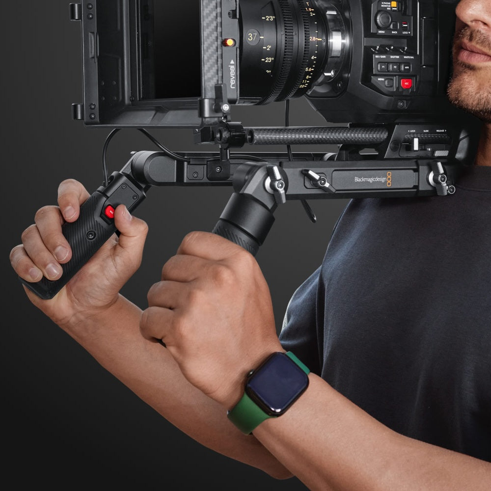 Blackmagic Design URSA Cine Grips with Start/Stop Recording Button, mount in use