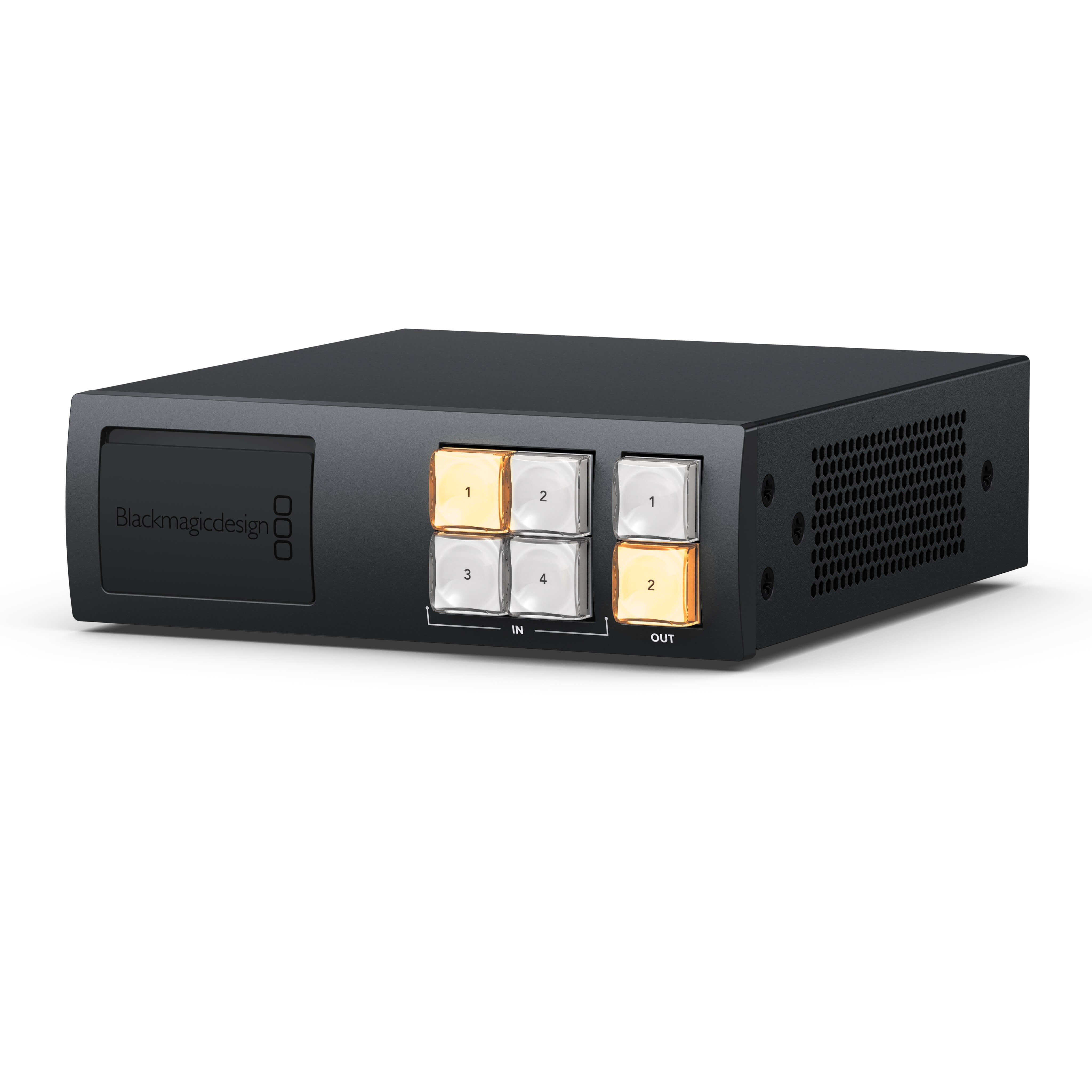 Blackmagic Design Videohub Mini 4x2 12G - Compact 12G-SDI Video Router, angle
